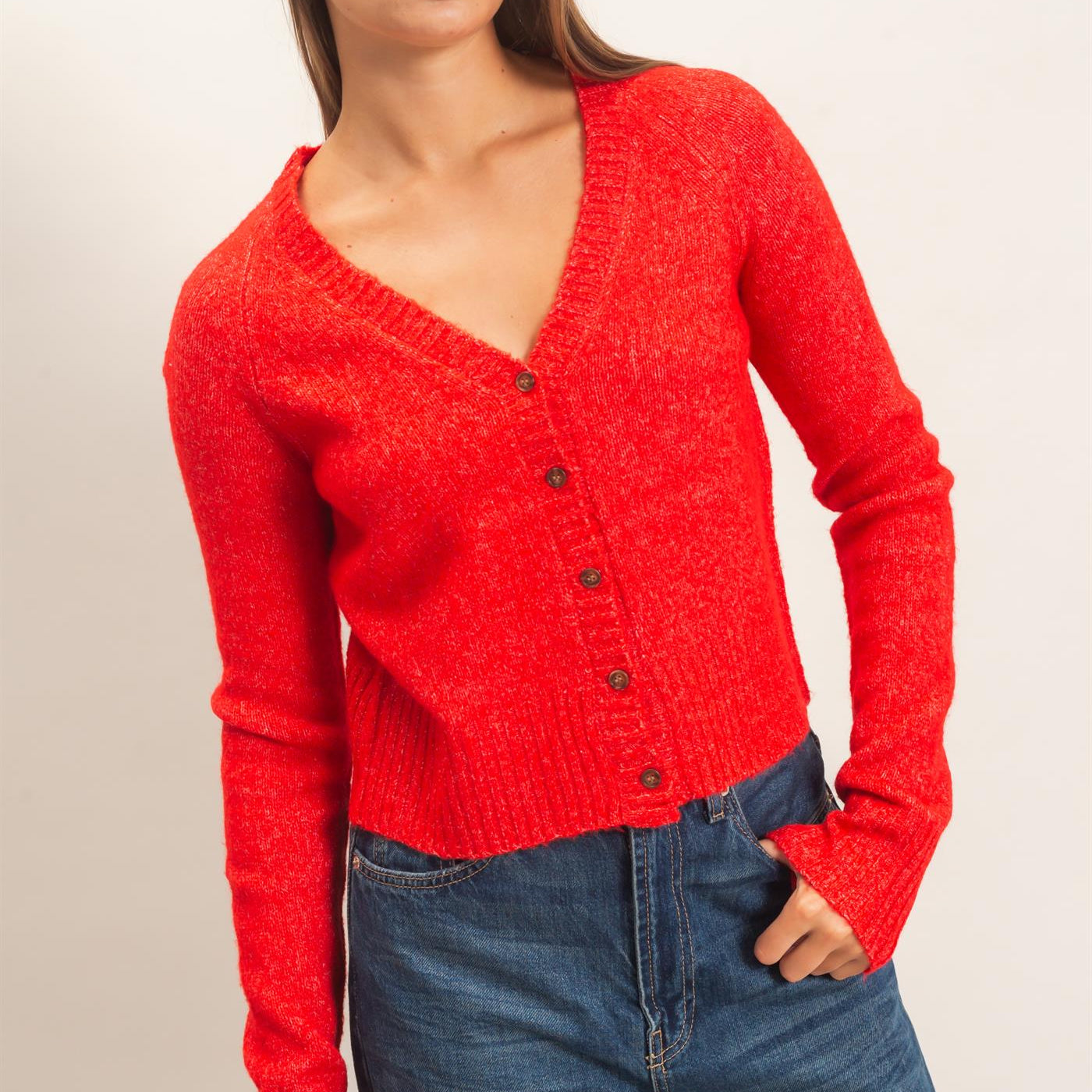 Wholesale V-Neck Cardigan Cardigans DZ26E326 RED DOUBLE ZERO