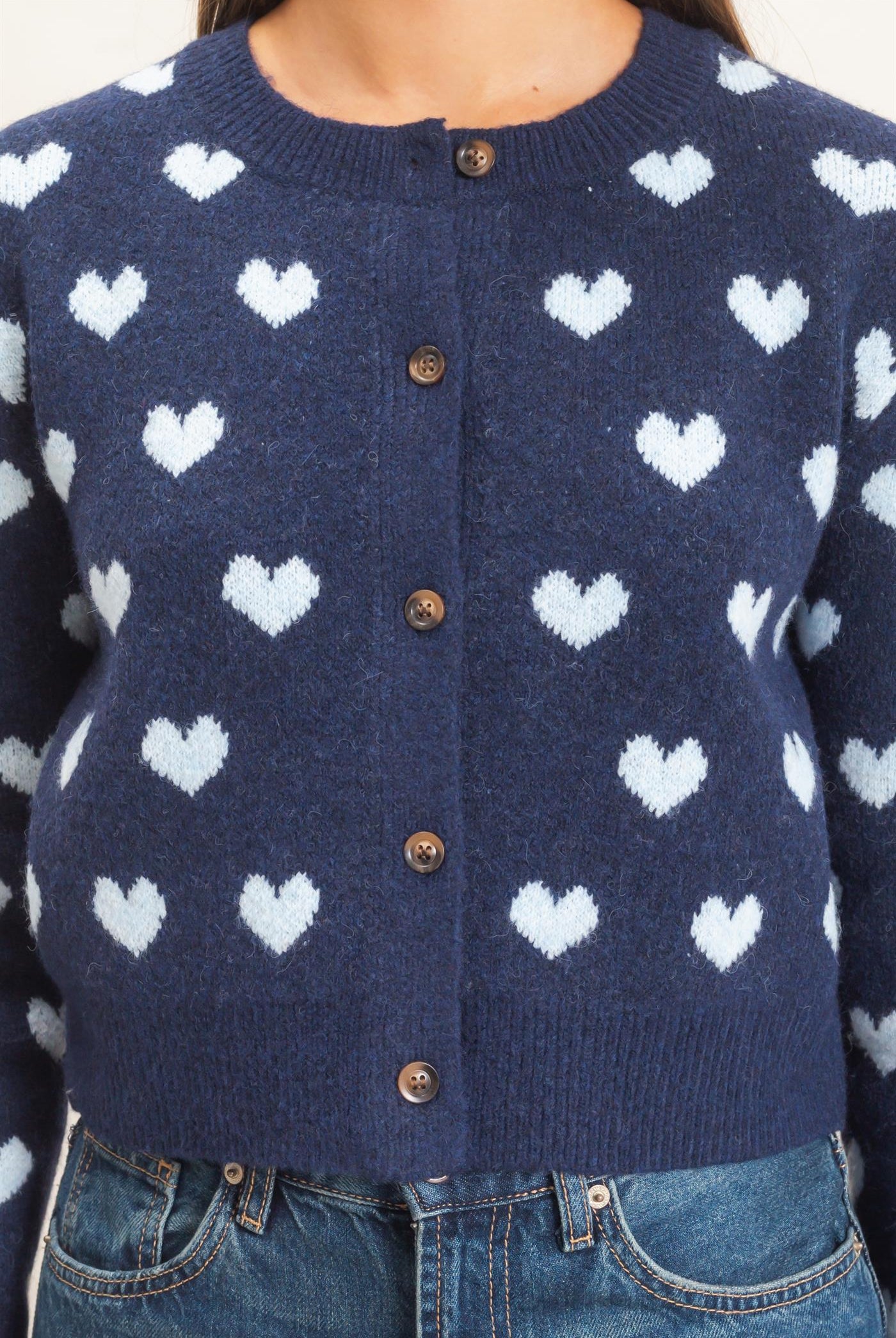 Wholesale Heart Pattern Cardigan Cardigans DZ26E320 NAVY DOUBLE ZERO