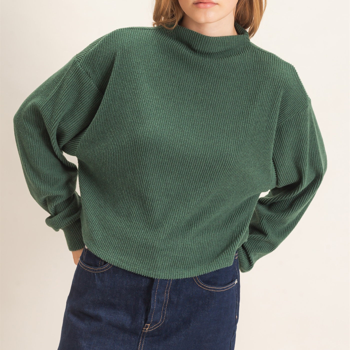 Wholesale Ribbed Mock Neck Top Clothing Tops HF26F030 GREEN HYFVE