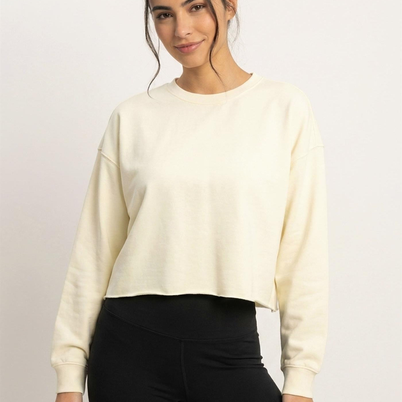 Wholesale Mineral Wash Raw Hem Cropped Sweatshirt Sweatshirts DZ26C968 CREAM DOUBLE ZERO