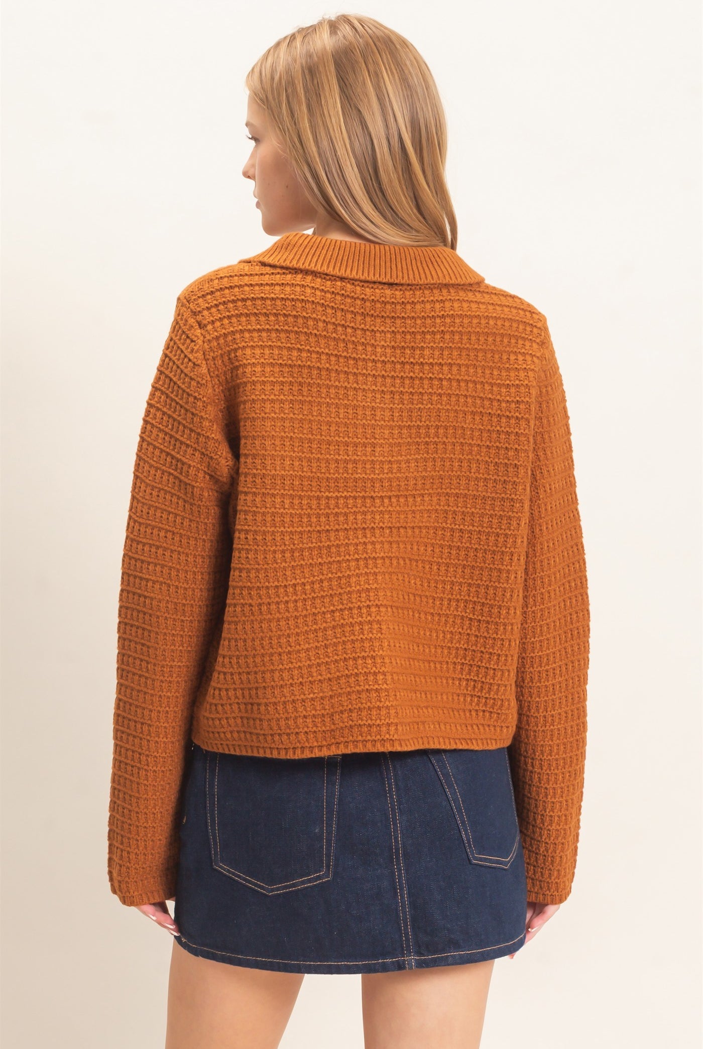 Wholesale Textured Collared Sweater Jacket Cardigans HF26F190 CAMEL HYFVE