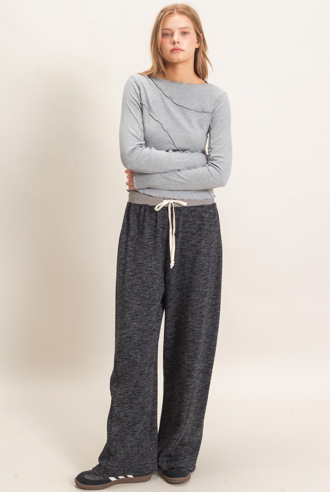 Wholesale Striped Waist Drawstring Pants Pants HF26E558 BLACK HYFVE