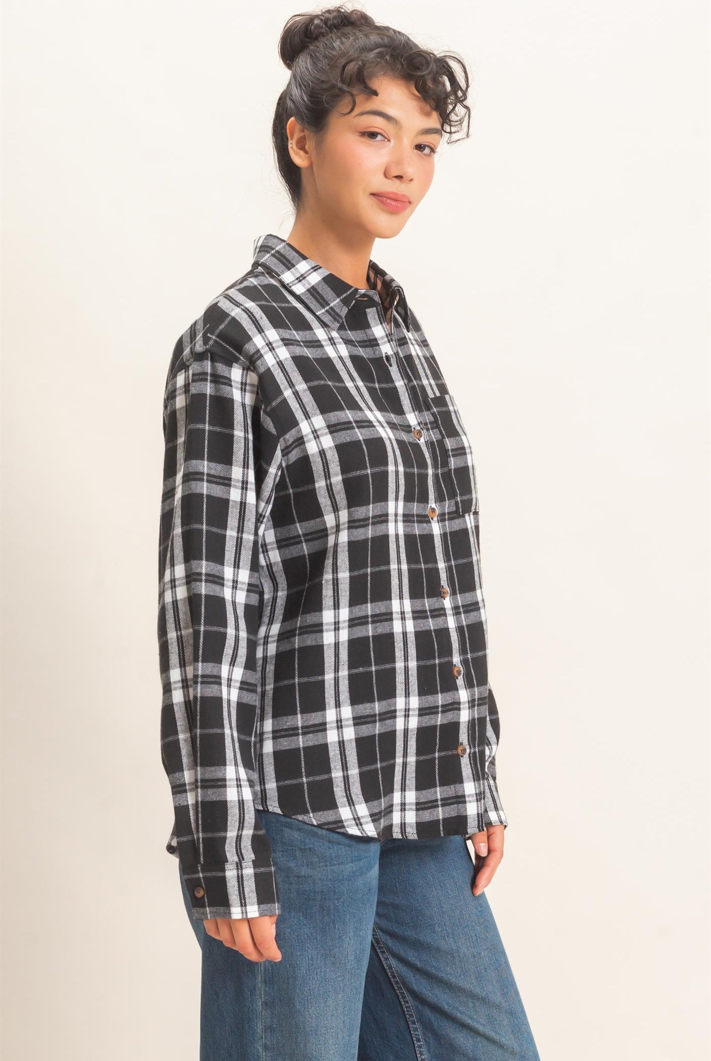 Wholesale Plaid Long Sleeve Shirt Shirts DZ26F275 BLACK DOUBLE ZERO