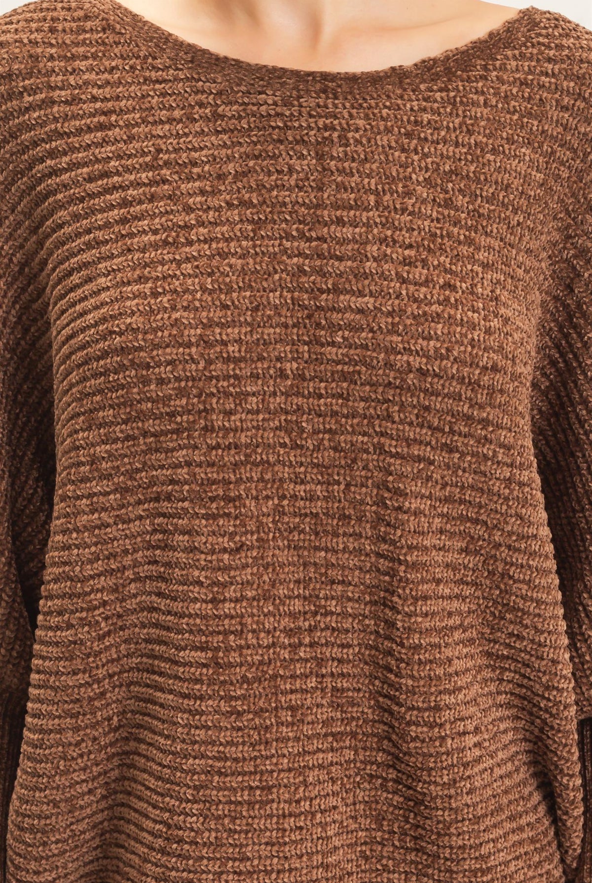 Wholesale Chenille Boat Neck Dolman Sleeve Sweater Sweaters HF26F185 BROWN HYFVE