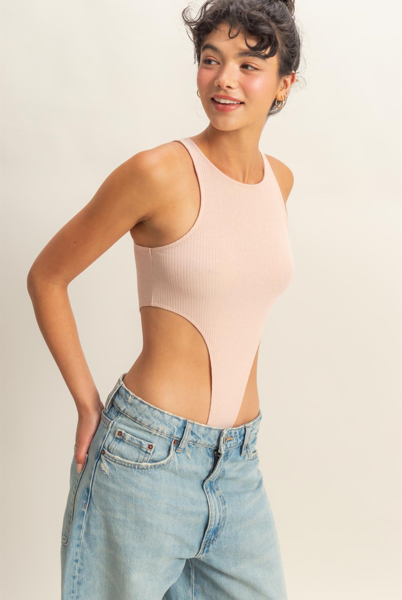 Wholesale High Cut Bodysuit Clothing Tops DZ22E146 PASTEL PINK DOUBLE ZERO