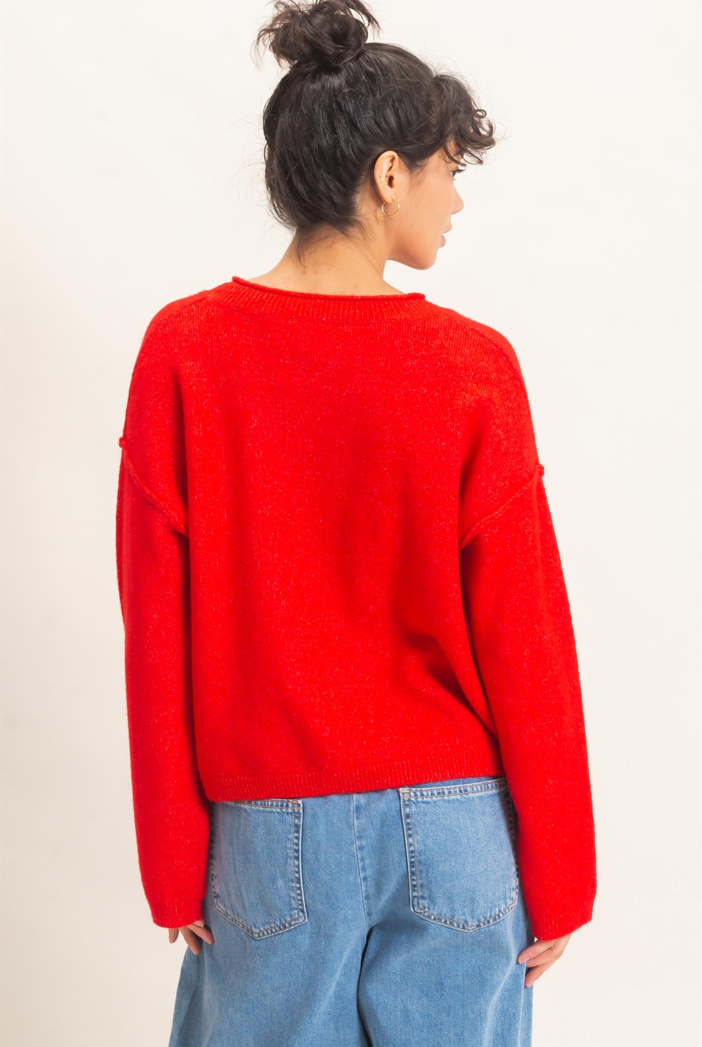 Wholesale Crew Neck Loose Fit Cardigan Cardigans DZ26E269 RED DOUBLE ZERO
