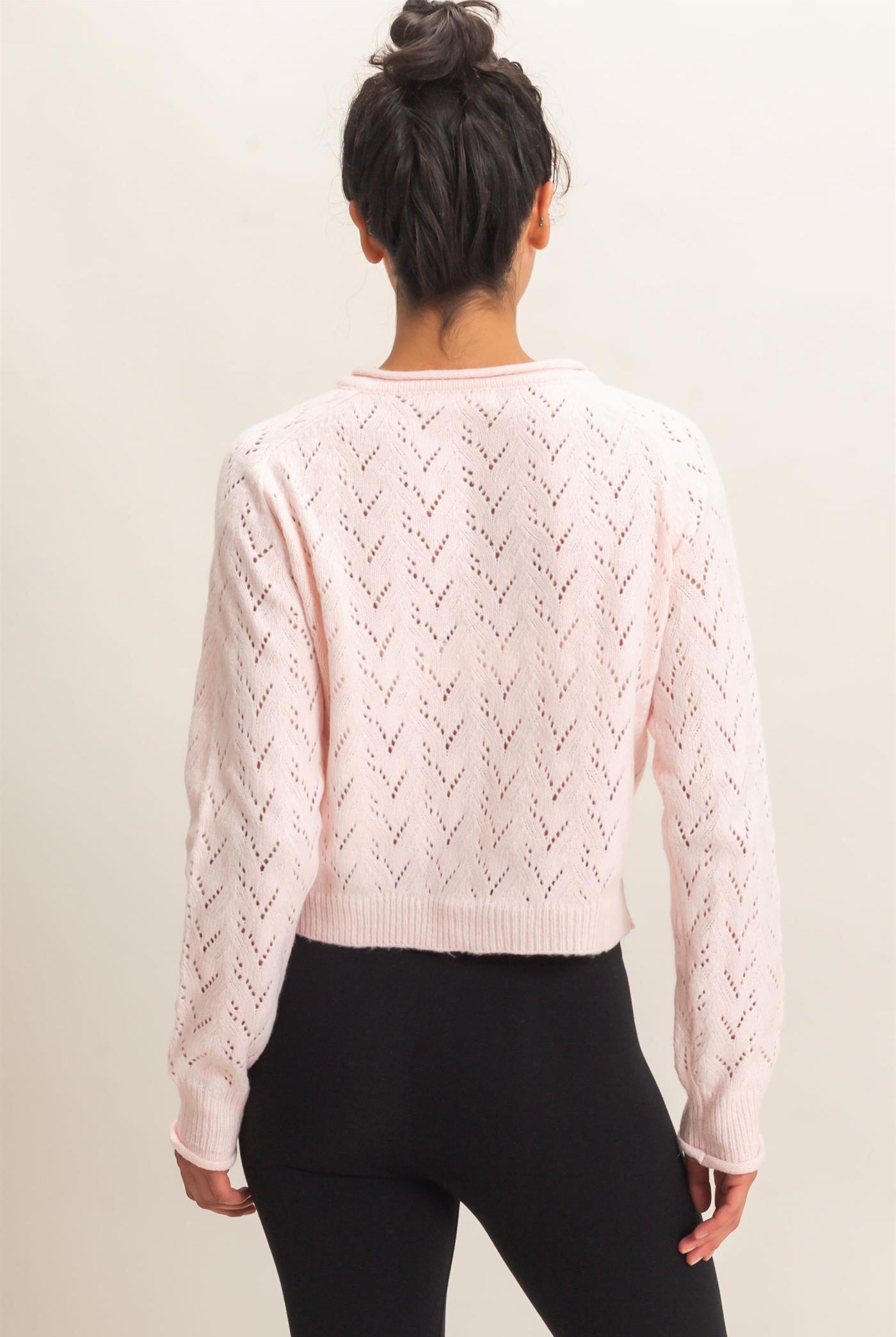 Wholesale Pointelle Knit Button Front Cardigan Cardigans DZ26C978 LIGHT PINK DOUBLE ZERO