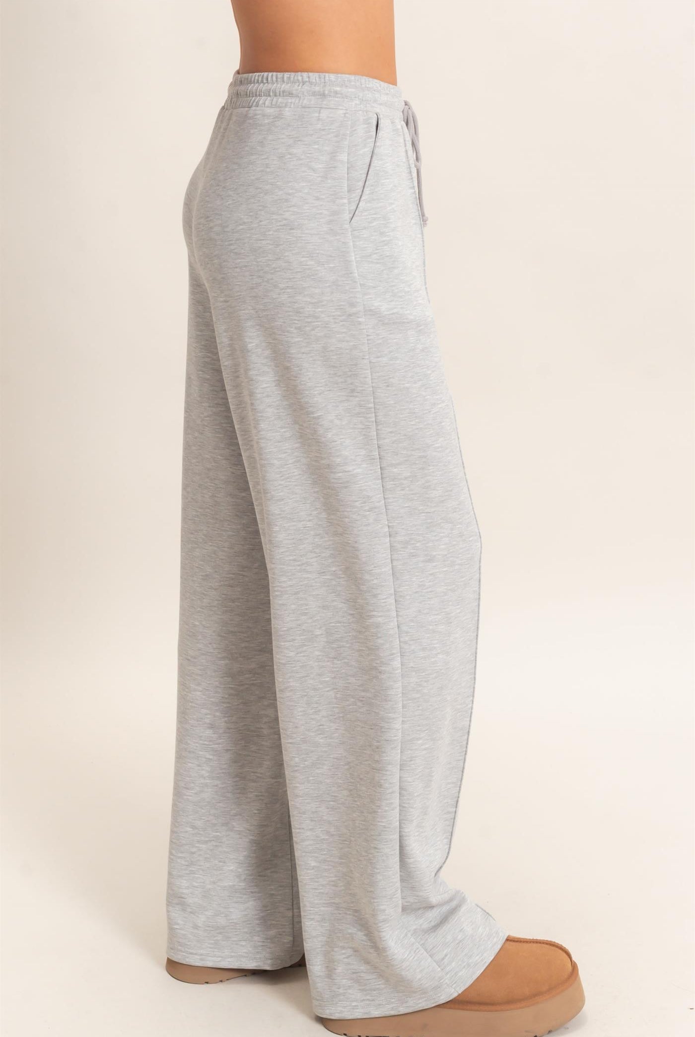 Wholesale Drawstring Waist Pintuck Wide Leg Pants Pants DZ26E384 HEATHER GRAY HYFVE
