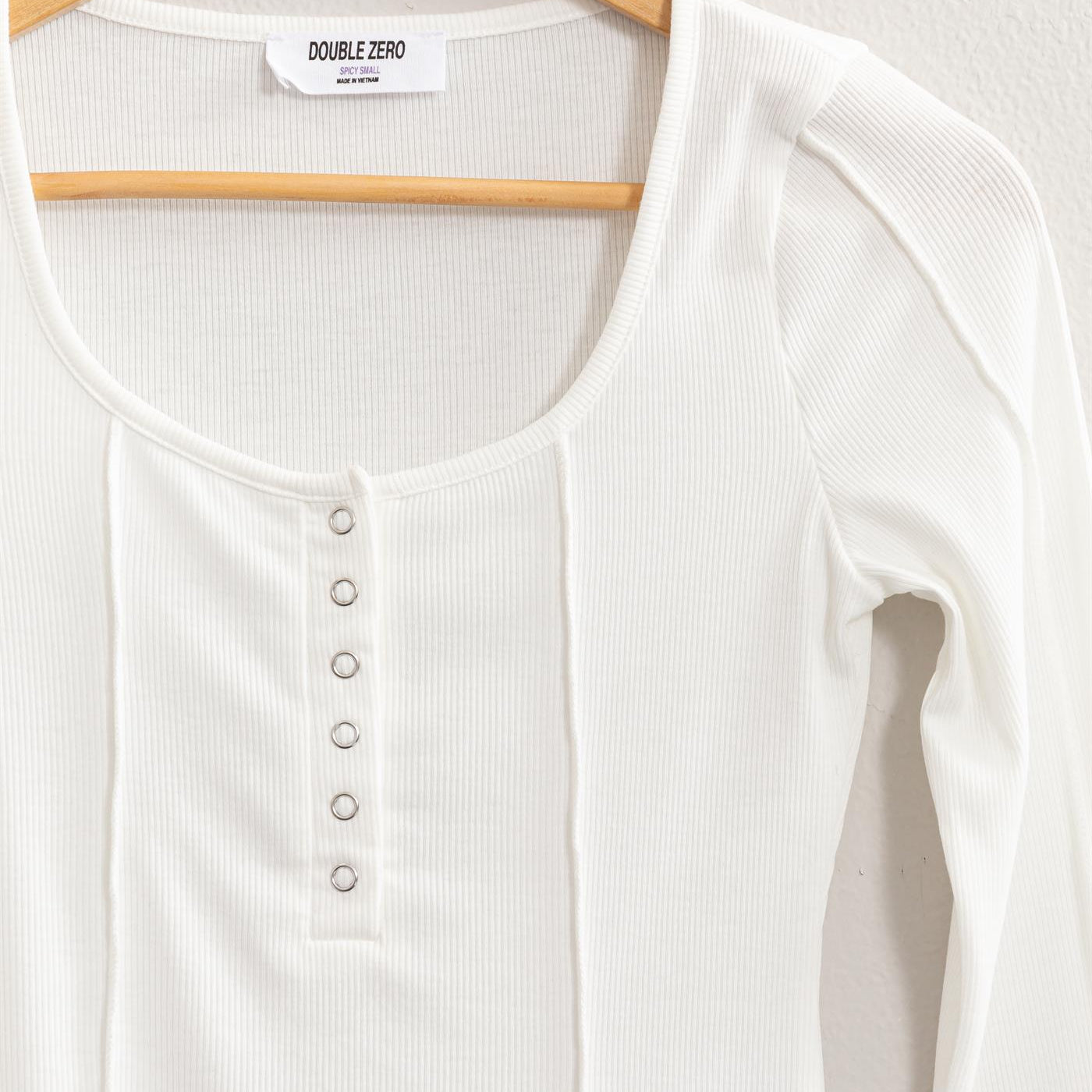 Wholesale Ribbed Long Sleeve Button Front Top Clothing Tops DZ25A025 OFF WHITE DOUBLE ZERO