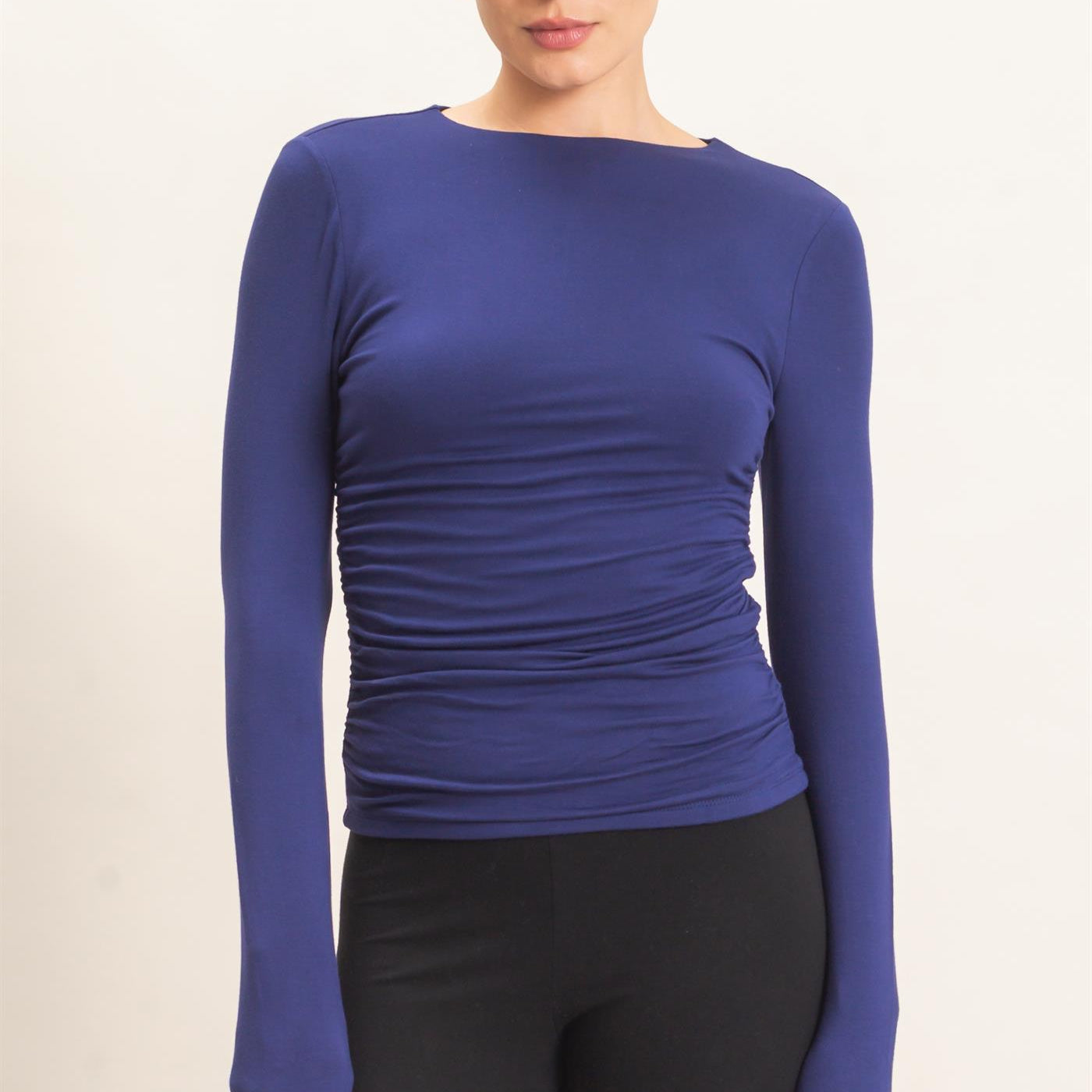 Wholesale Ruched Long Sleeve Top Clothing Tops HF26E776 DEEP BLUE HYFVE