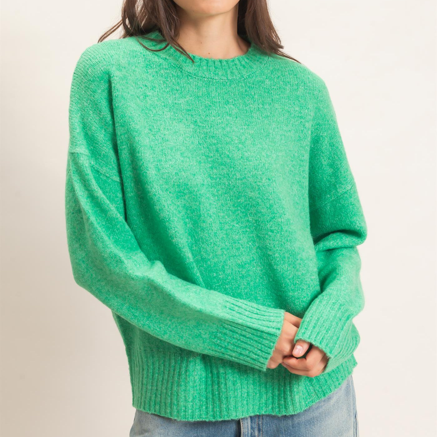 Wholesale Ribbed Crew Neck Sweater Sweaters HF26F179-D GREEN HYFVE