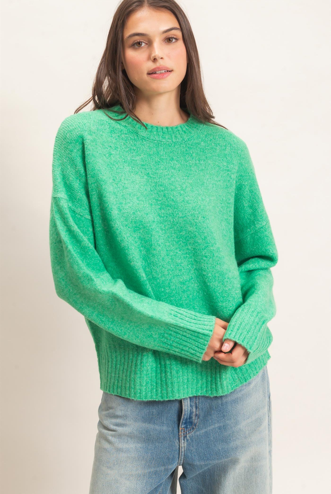 Wholesale Ribbed Crew Neck Sweater Sweaters HF26F179-D GREEN HYFVE