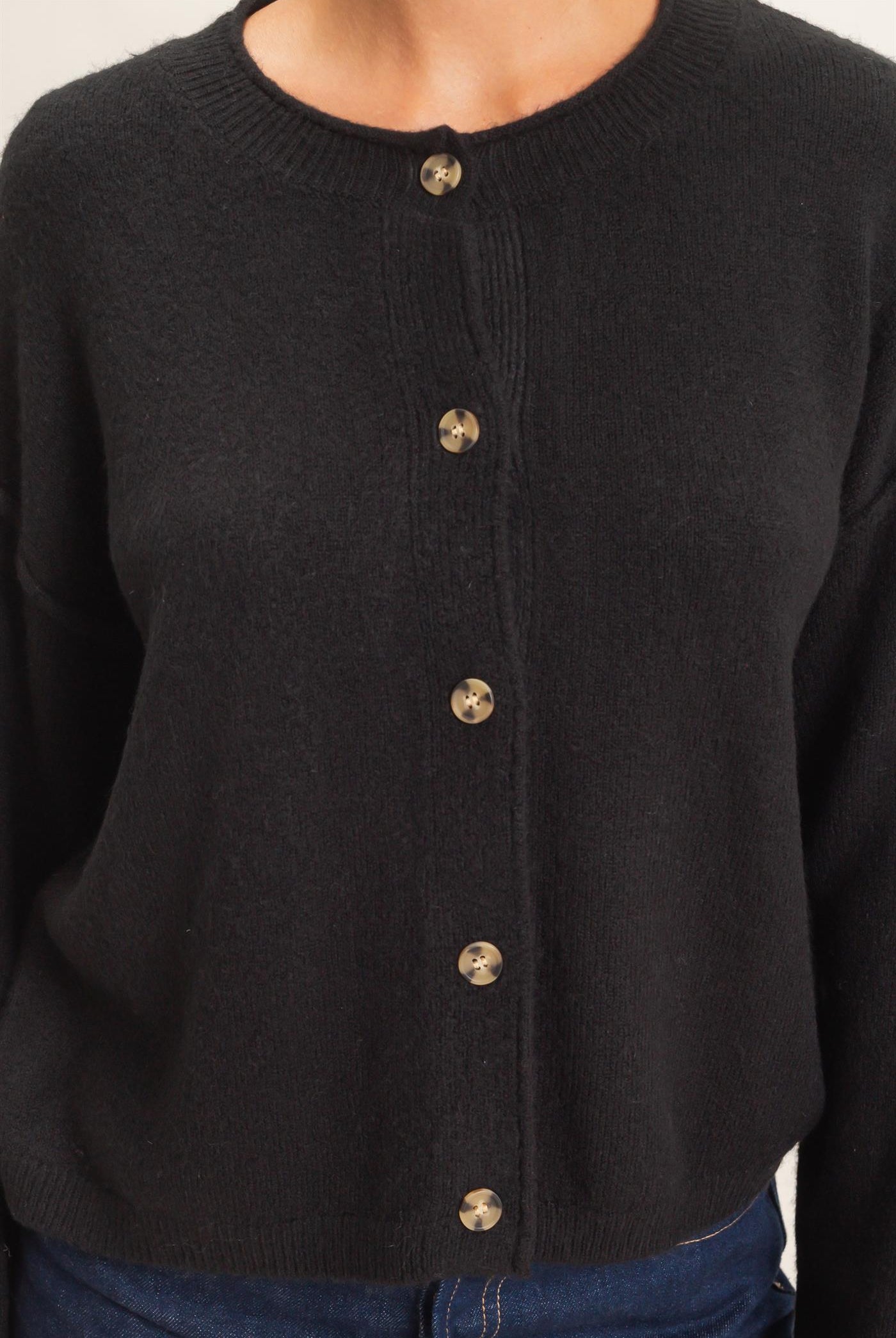 Wholesale Crew Neck Loose Fit Cardigan Cardigans DZ26E269 BLACK DOUBLE ZERO