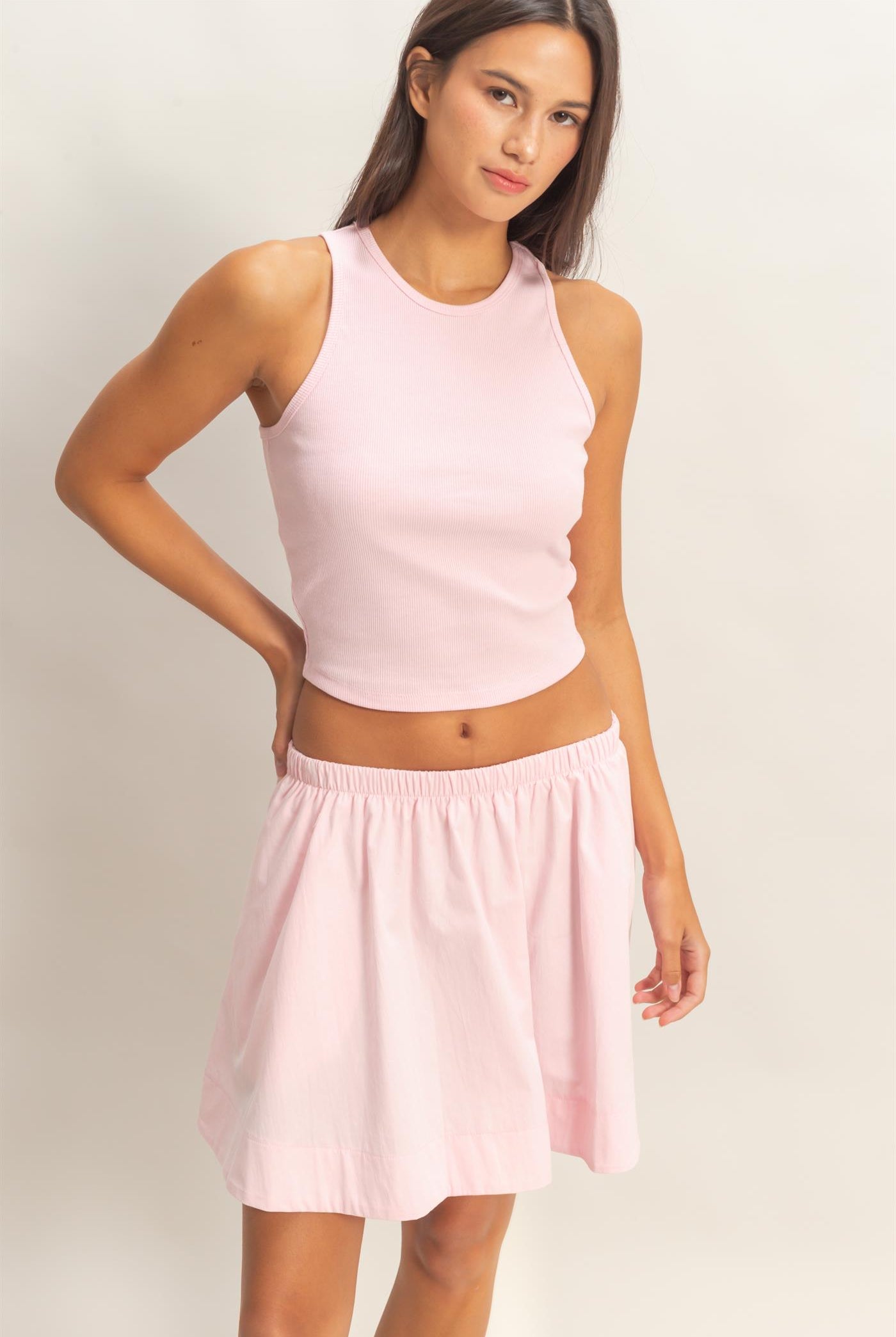 Wholesale Sleeveless Ribbed Top And Skirt Set Clothing DZ26C346-SET SOFT PINK DOUBLE ZERO
