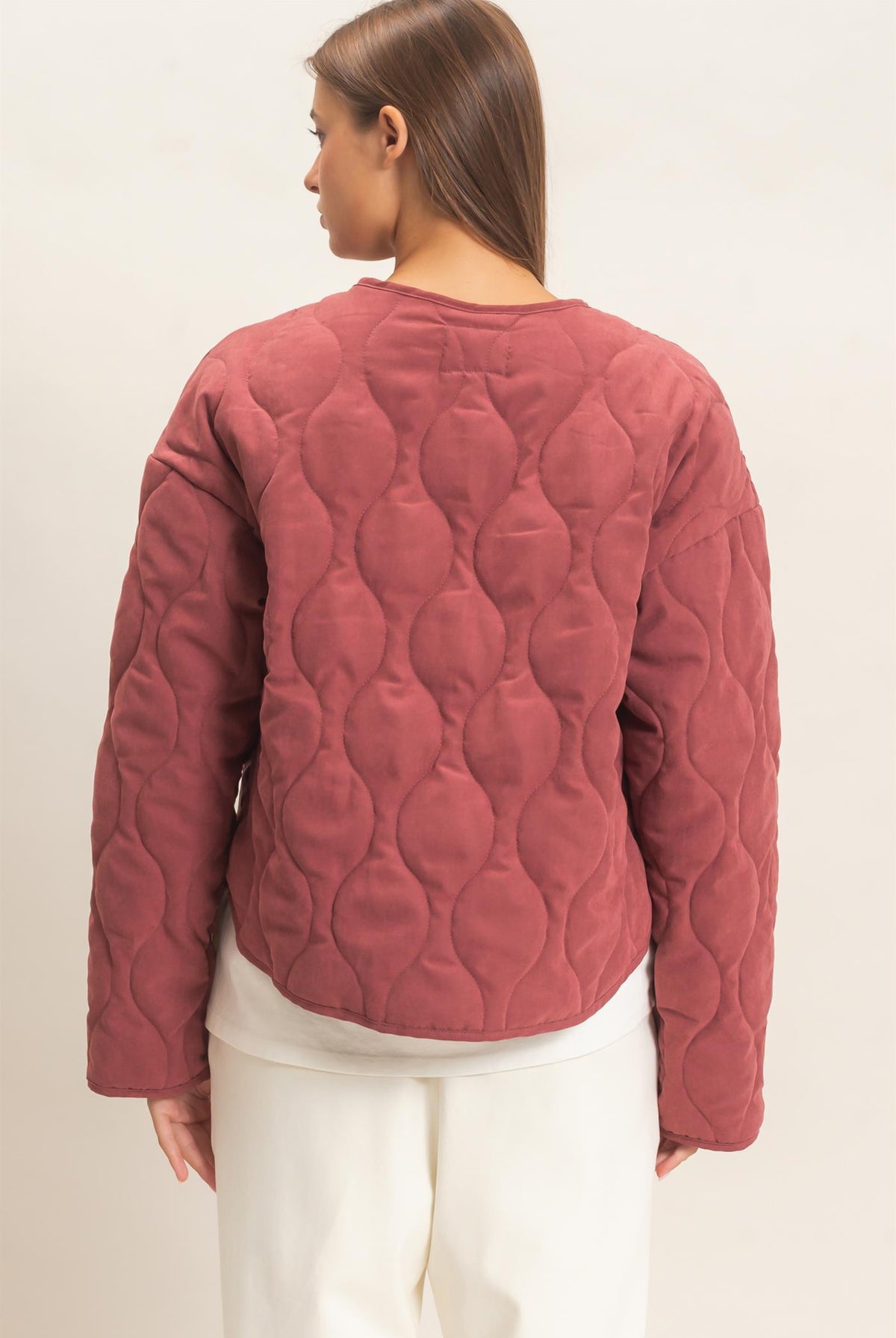 Wholesale Quilted Button Front Jacket Coats & Jackets DZ26F254 BURGUNDY DOUBLE ZERO