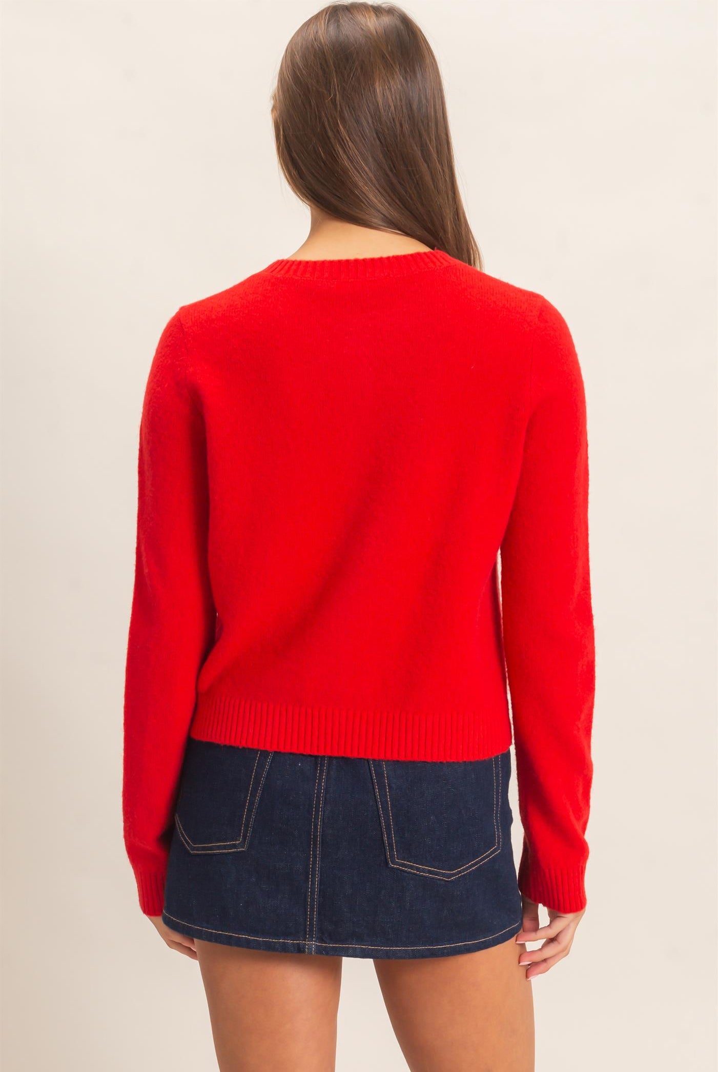 Wholesale Crew Neck Cardigan Cardigans DZ26E119 RED DOUBLE ZERO