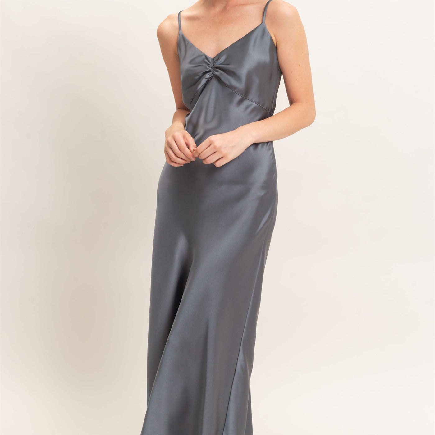 Wholesale Satin Slip Dress With Spaghetti Straps Dresses DZ26E380 DARK GRAY DOUBLE ZERO