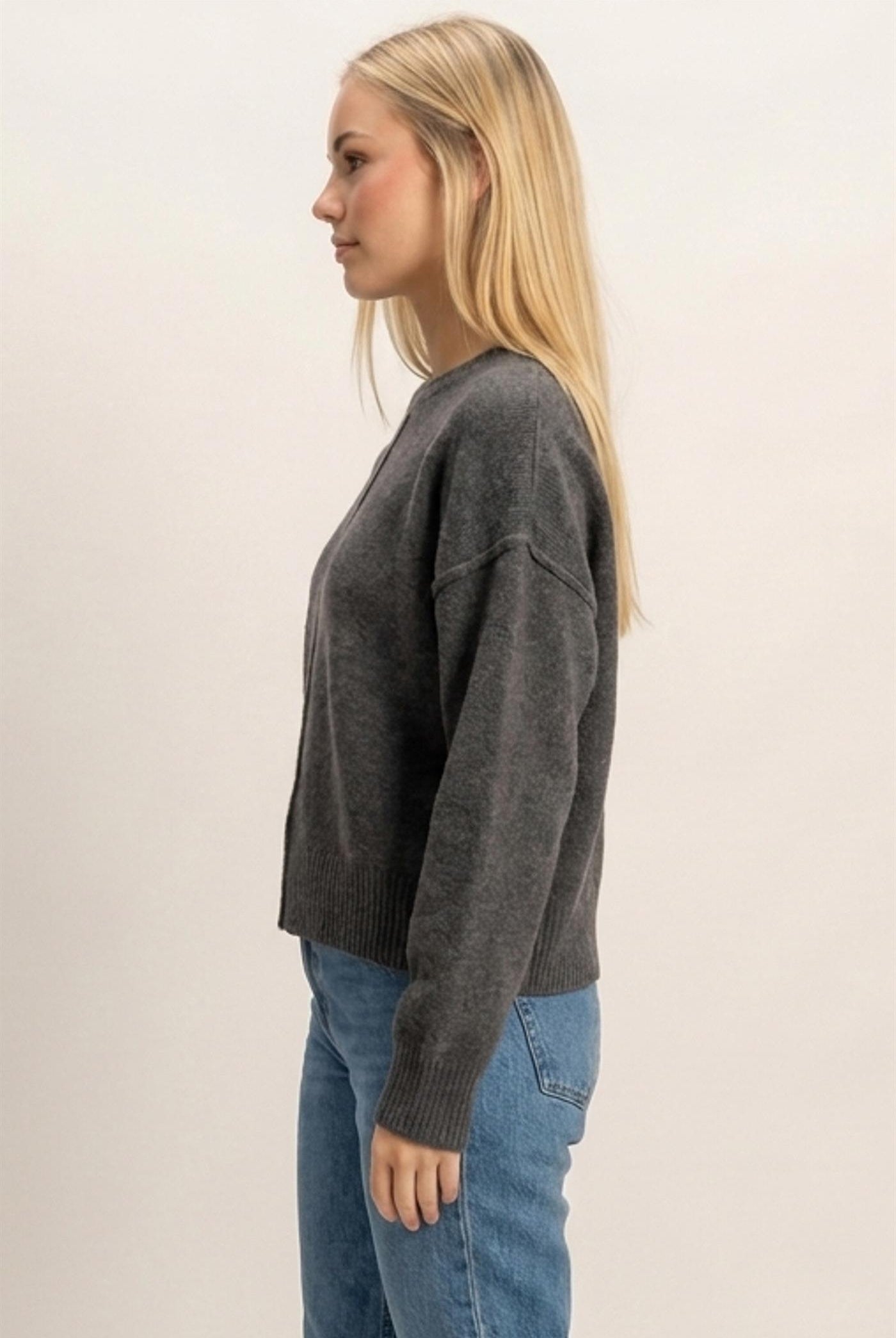 Wholesale Crew Neck Seam Detail Sweater Sweaters DZ26E240 CHARCOAL DOUBLE ZERO