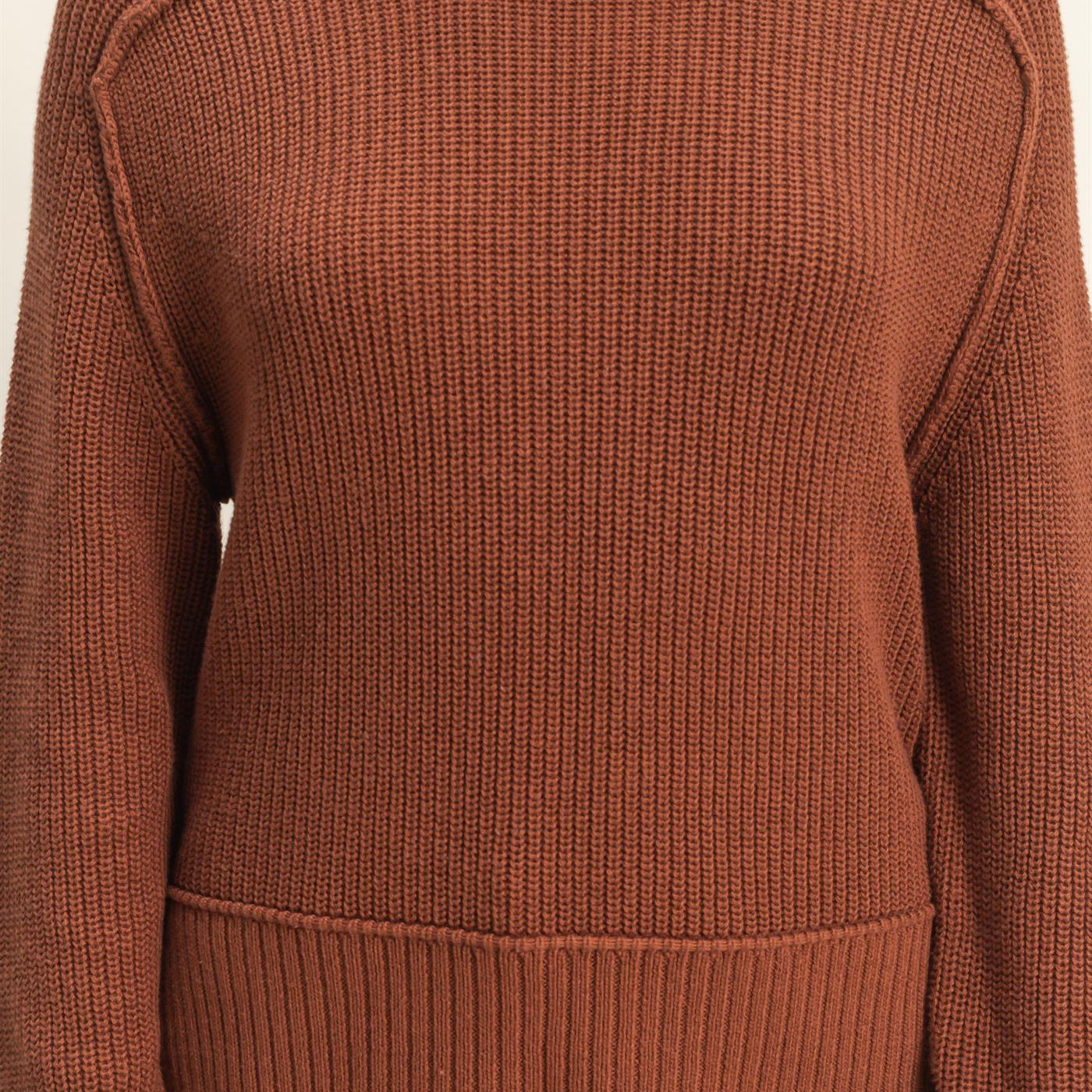 Wholesale Ragaln Long Sleeve Side Slit Sweater Sweaters DZ25E812 CHESTNUT DOUBLE ZERO