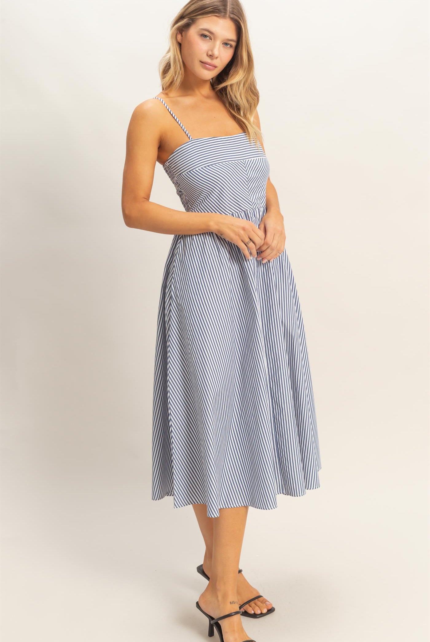 Wholesale Striped Spaghetti Strap Dress Dresses HF26A291-D NAVY HYFVE