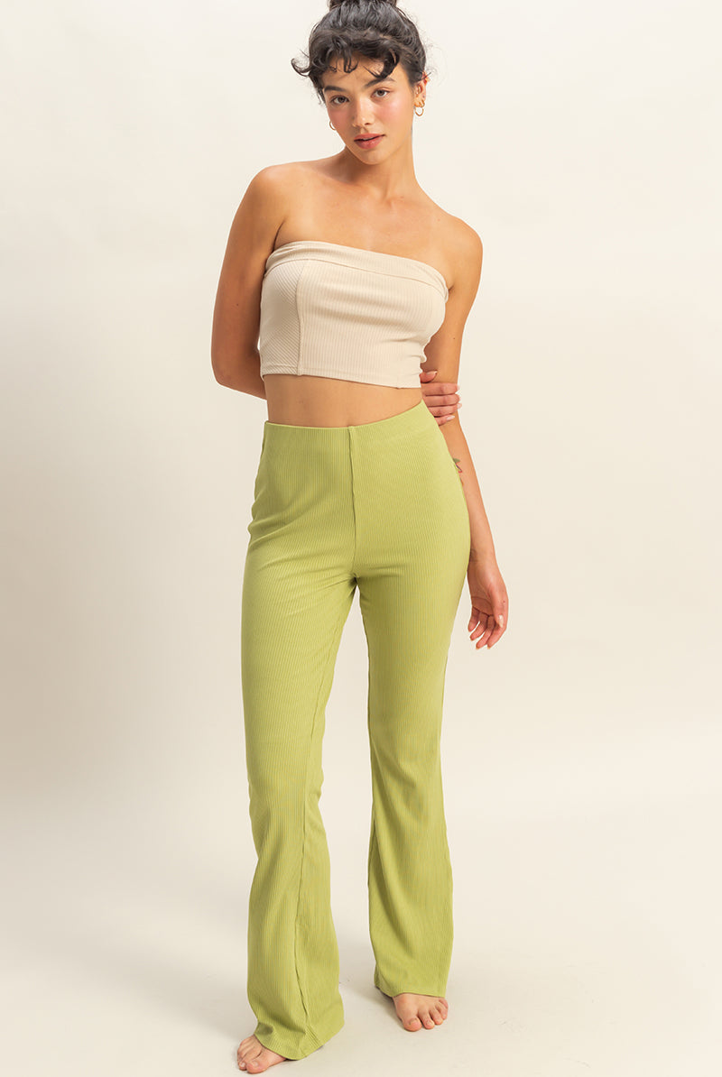 Wholesale Strapless Ribbed Crop Top Clothing Tops DZ23E512 KHAKI DOUBLE ZERO