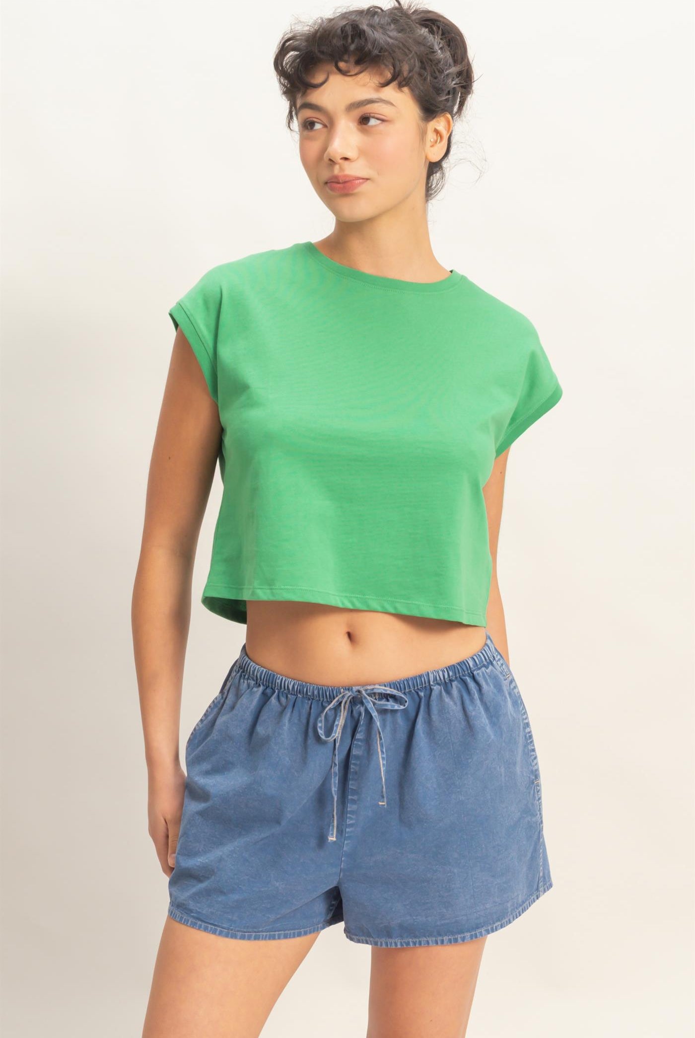 Wholesale Classic Crew Neck Sleeveless Top Shirts DZ24A652 GREEN DOUBLE ZERO