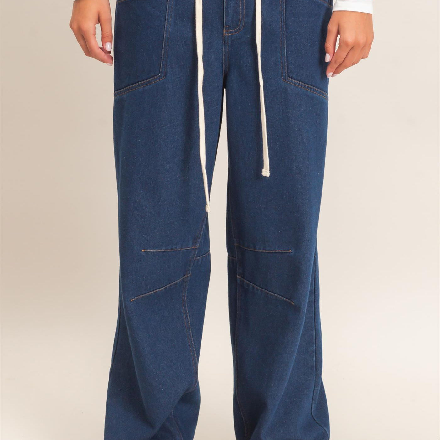 Wholesale Elastic Waist Denim Pants Pants DZ26F306 DARK BLUE DOUBLE ZERO