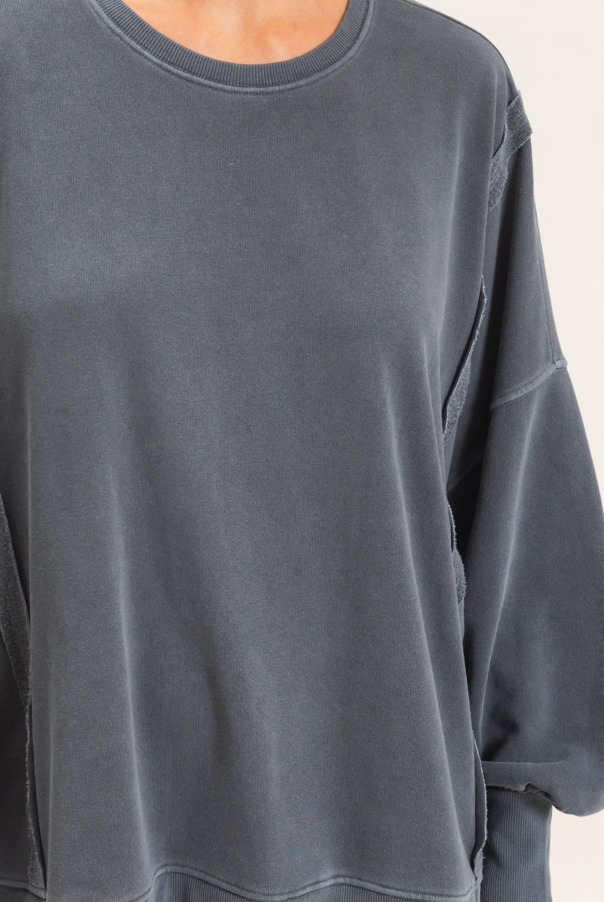 Wholesale Pigment Dye Oversized Raw Edge Sweatshirt Sweatshirts DZ26C737 DARK GRAY DOUBLE ZERO
