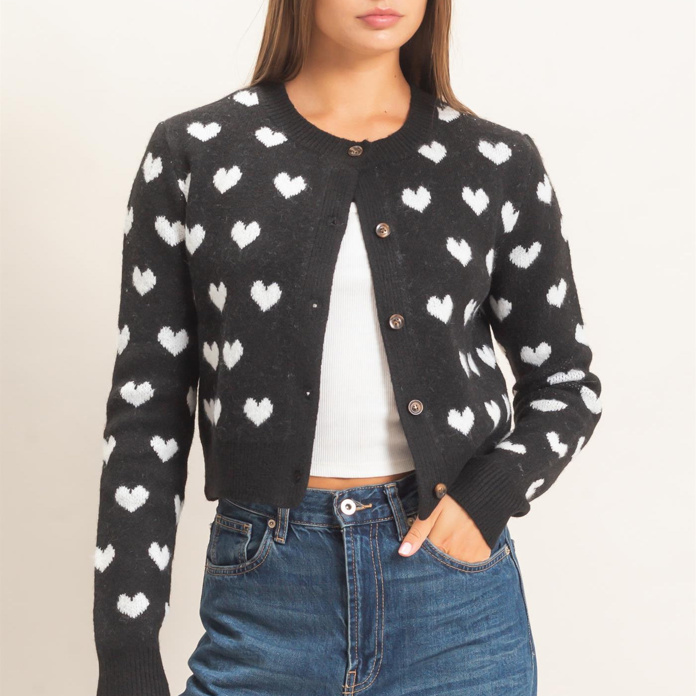 Wholesale Heart Pattern Cardigan Cardigans DZ26E320 BLACK DOUBLE ZERO