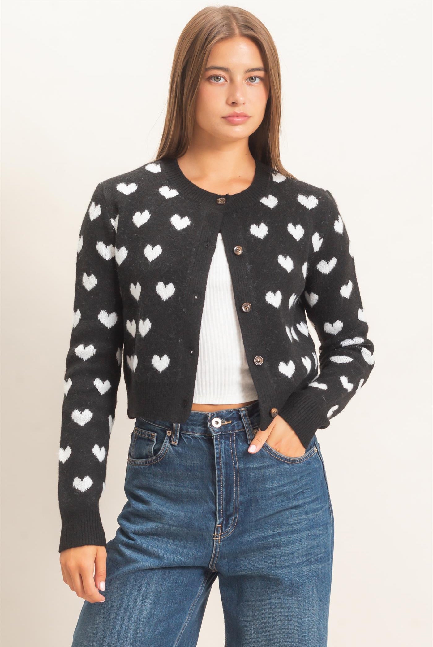 Wholesale Heart Pattern Cardigan Cardigans DZ26E320 BLACK DOUBLE ZERO
