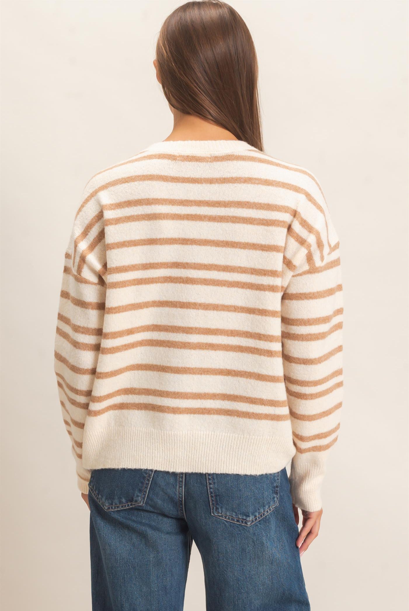 Wholesale Striped Crew Neck Sweater Sweaters DZ26E389 TAUPE DOUBLE ZERO
