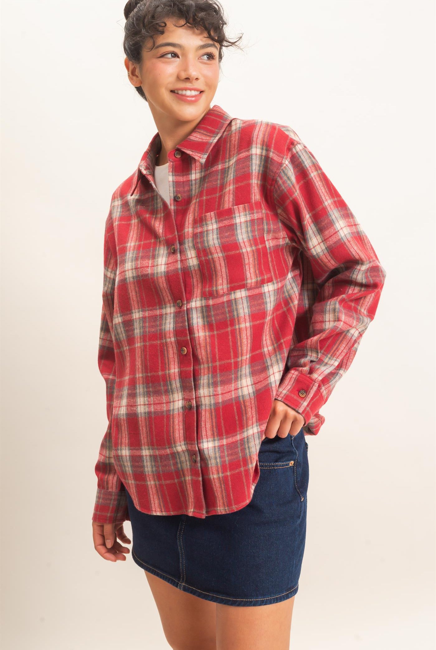 Wholesale Plaid Long Sleeve Shirt Shirts DZ26F275 RED DOUBLE ZERO