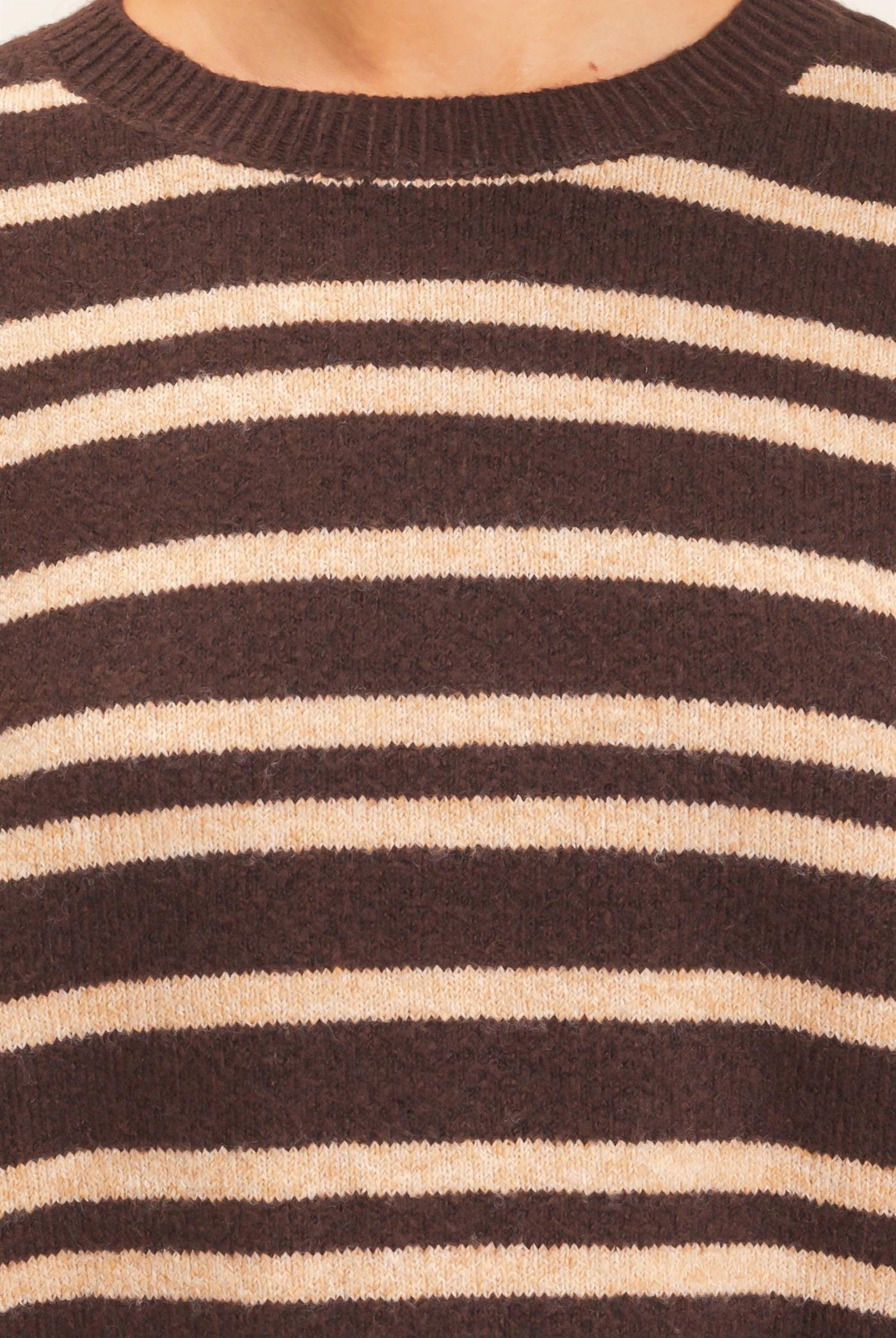 Wholesale Striped Crew Neck Sweater Sweaters DZ26E389 DARK BROWN DOUBLE ZERO