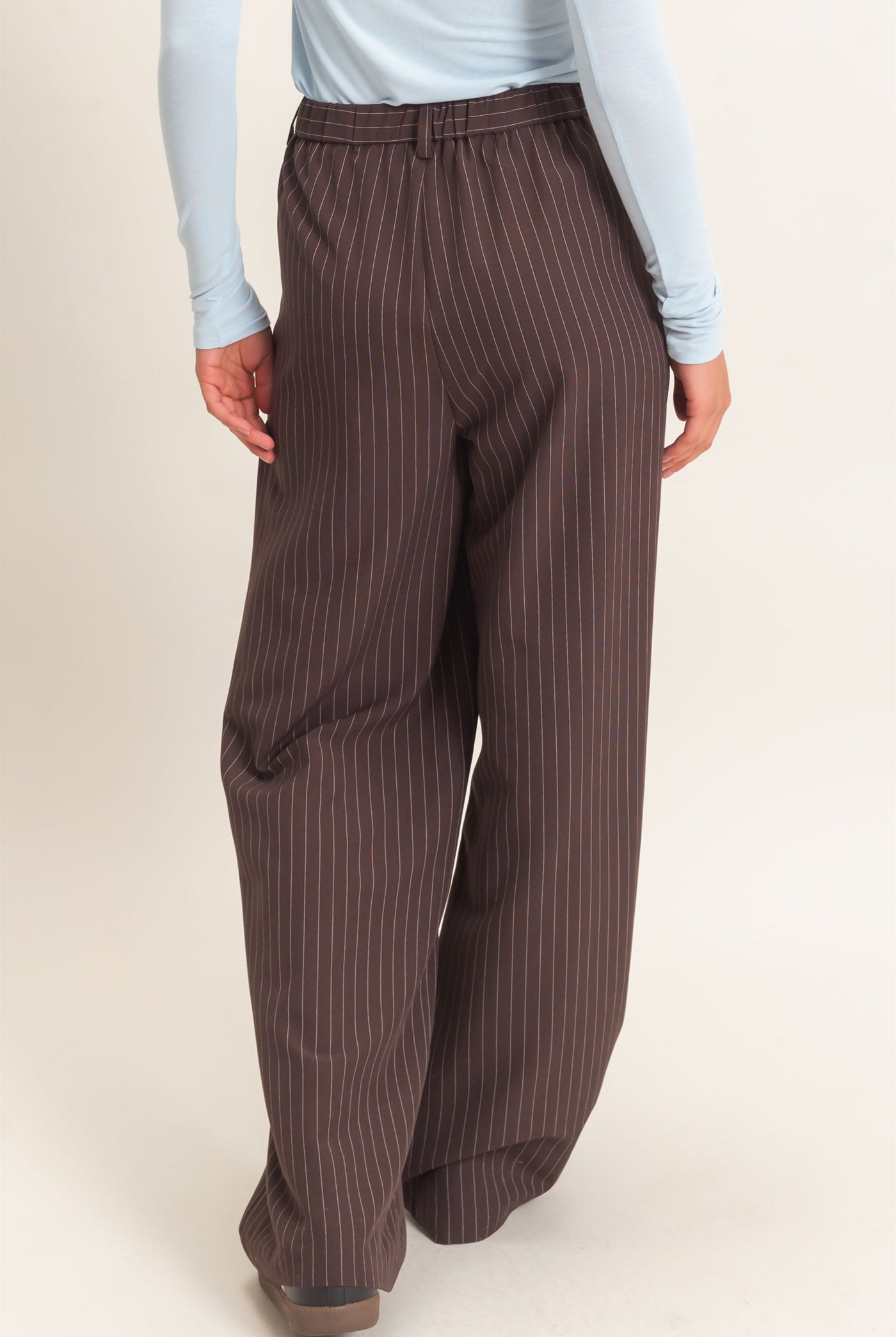 Wholesale Pinstripe Wide-Leg Trousers Pants DZ26E426 DARK BROWN DOUBLE ZERO