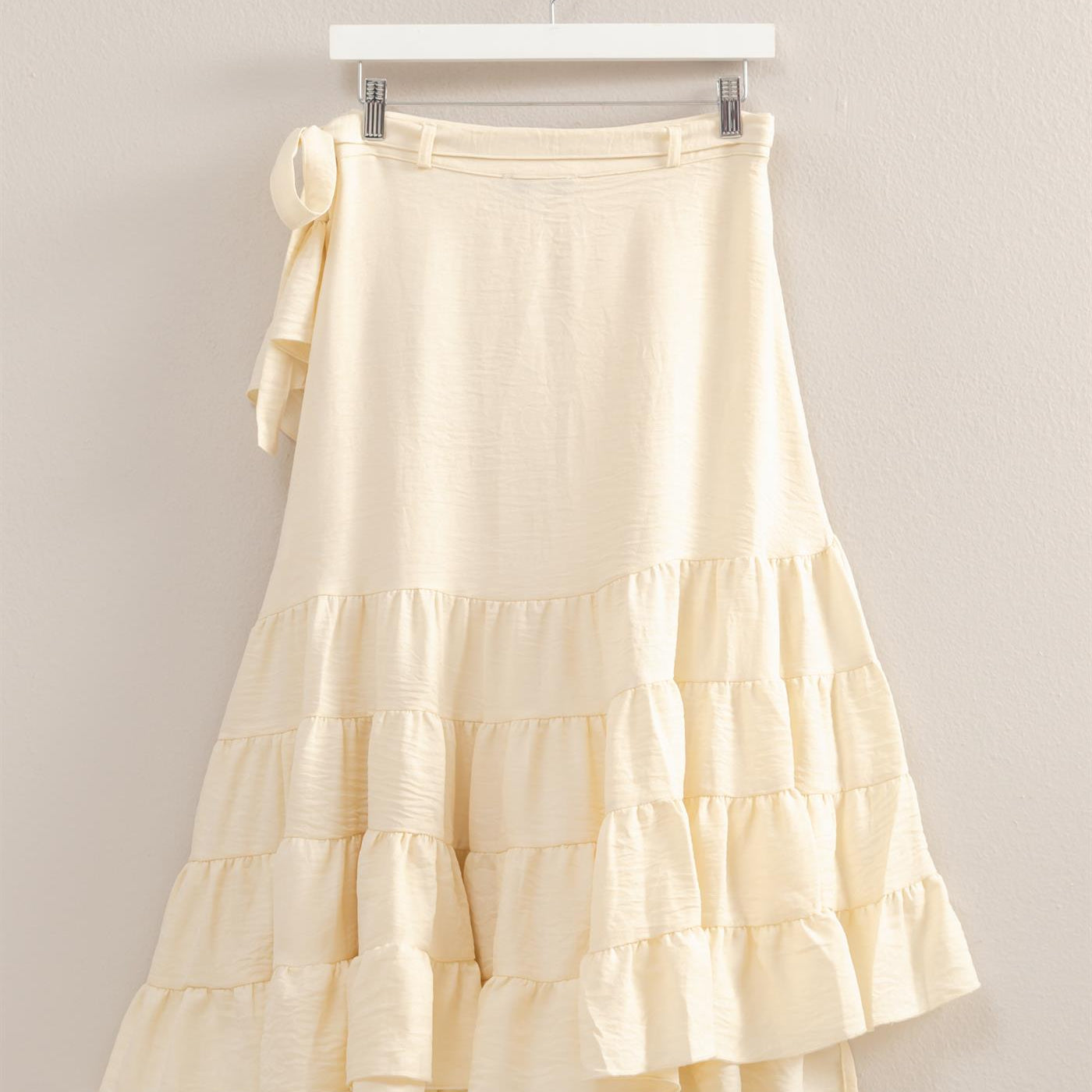 Wholesale High-Waist Tiered Wrap Maxi Skirt Skirts HF24F553 VANILLA HYFVE