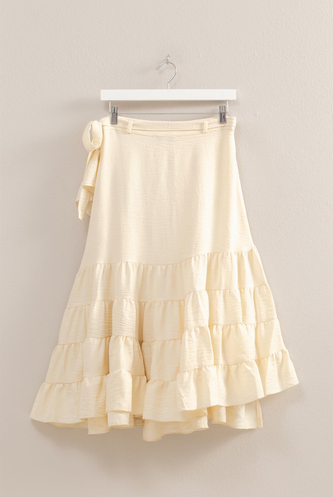 Wholesale High-Waist Tiered Wrap Maxi Skirt Skirts HF24F553 VANILLA HYFVE