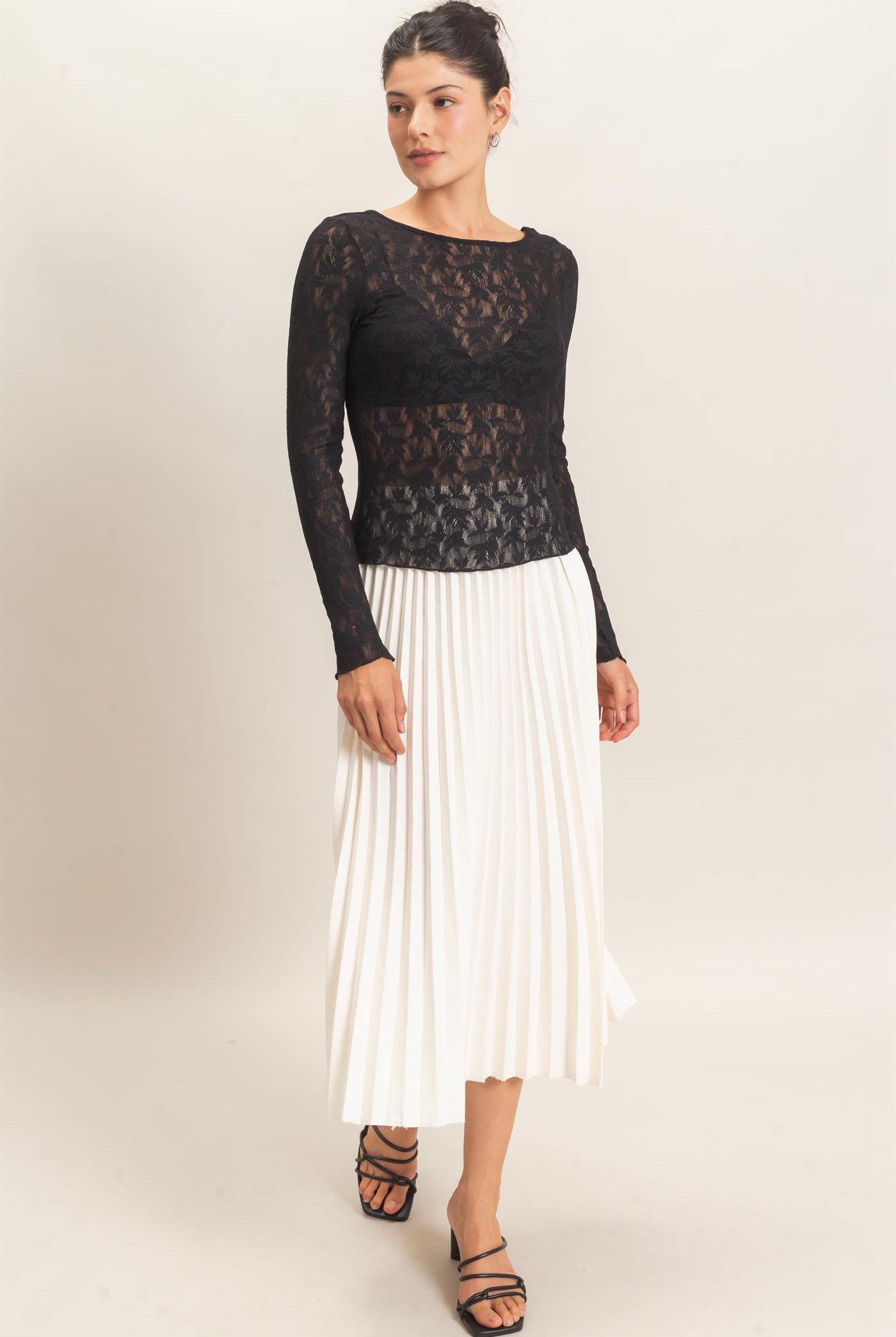 Wholesale Floral Lace Long Sleeve Top Clothing Tops HF26E309 BLACK HYFVE