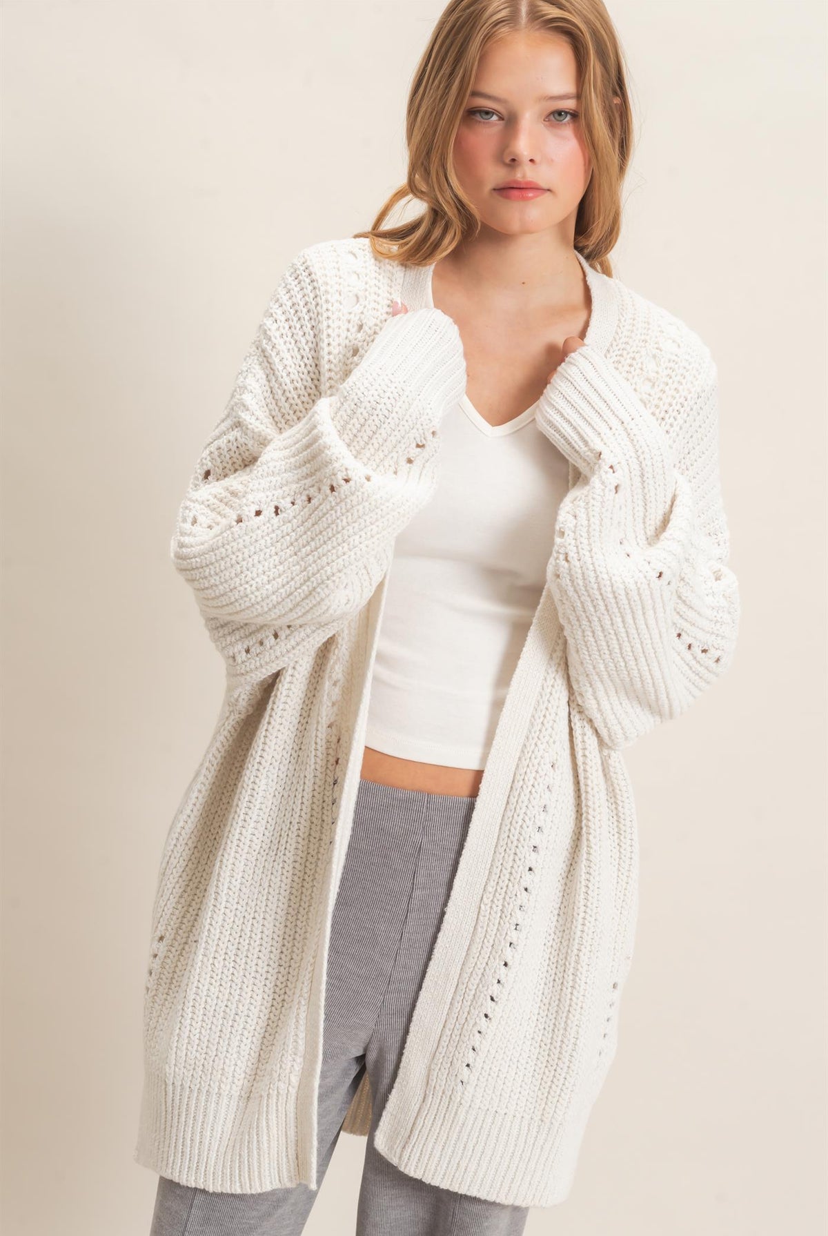 Wholesale Open-Front Cardigan Cardigans HF26C410 IVORY HYFVE