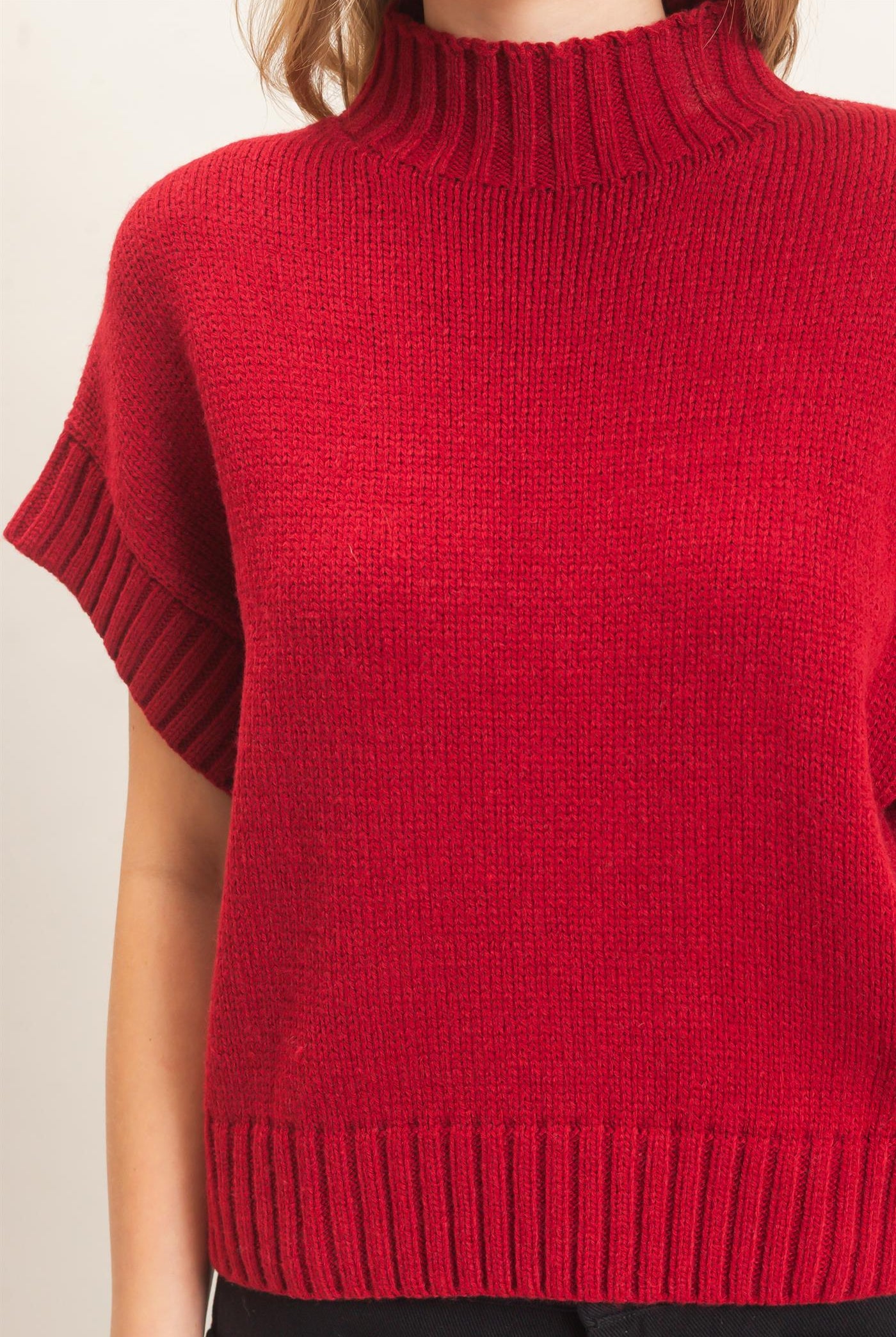 Wholesale Ribbed Mock Neck Sweater Vest Sweaters HF26F186-D PAPRIKA HYFVE