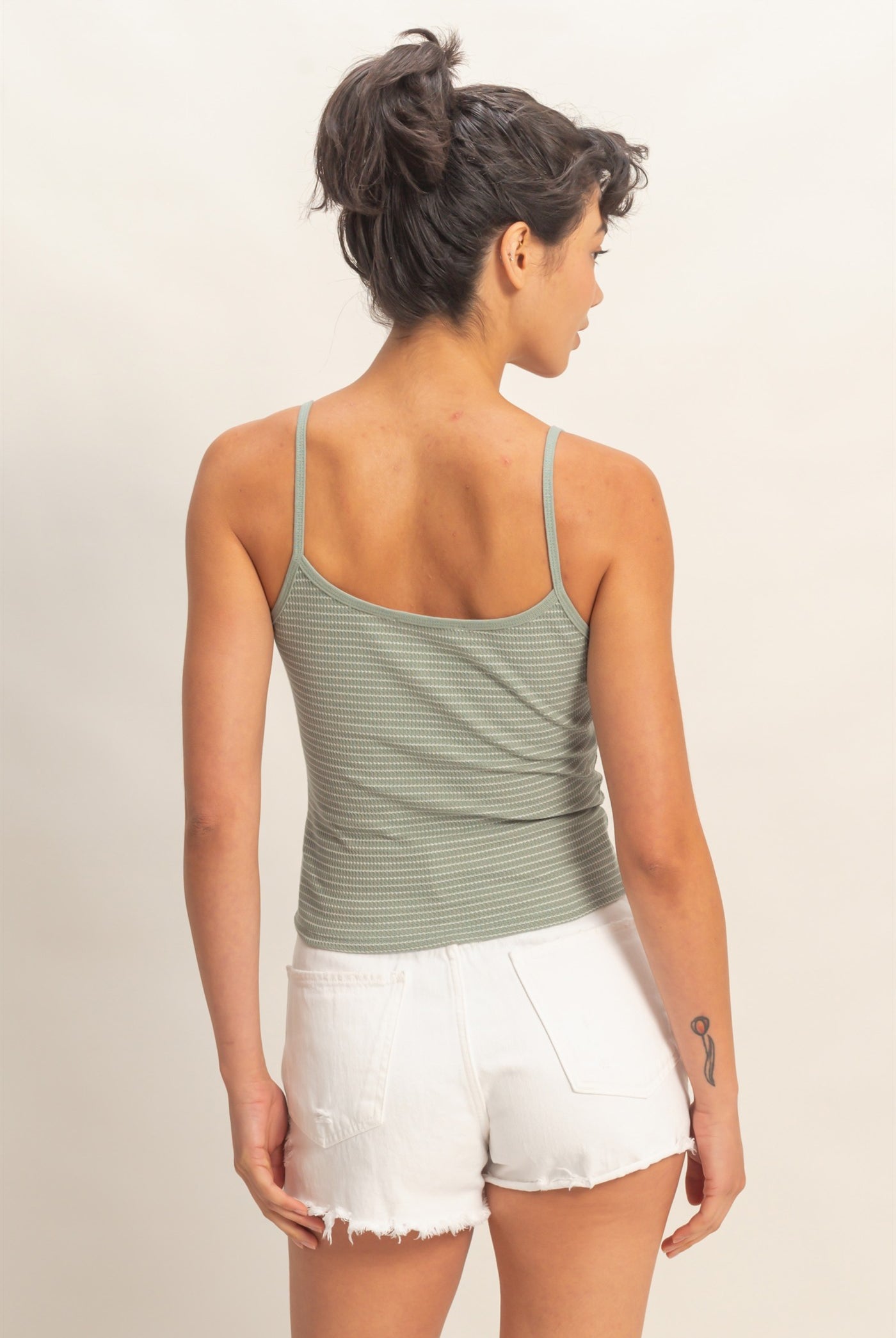 Wholesale Striped Snap-Button Henley Cami Top Camisoles DZ26A885 SAGE GREEN DOUBLE ZERO
