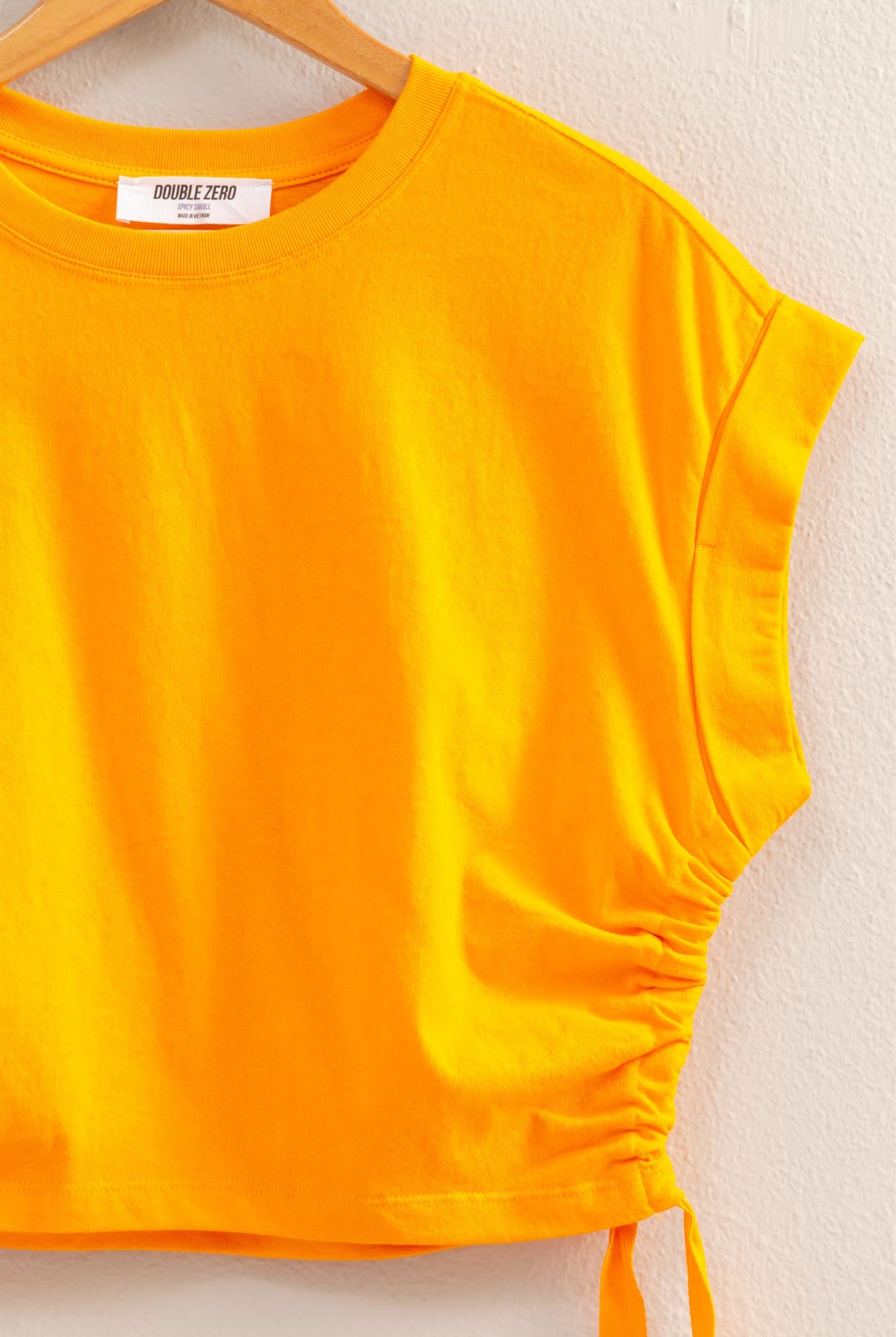 Wholesale Short Sleeve Side Tie Detail Top Clothing Tops DZ25C113 ORANGE DOUBLE ZERO