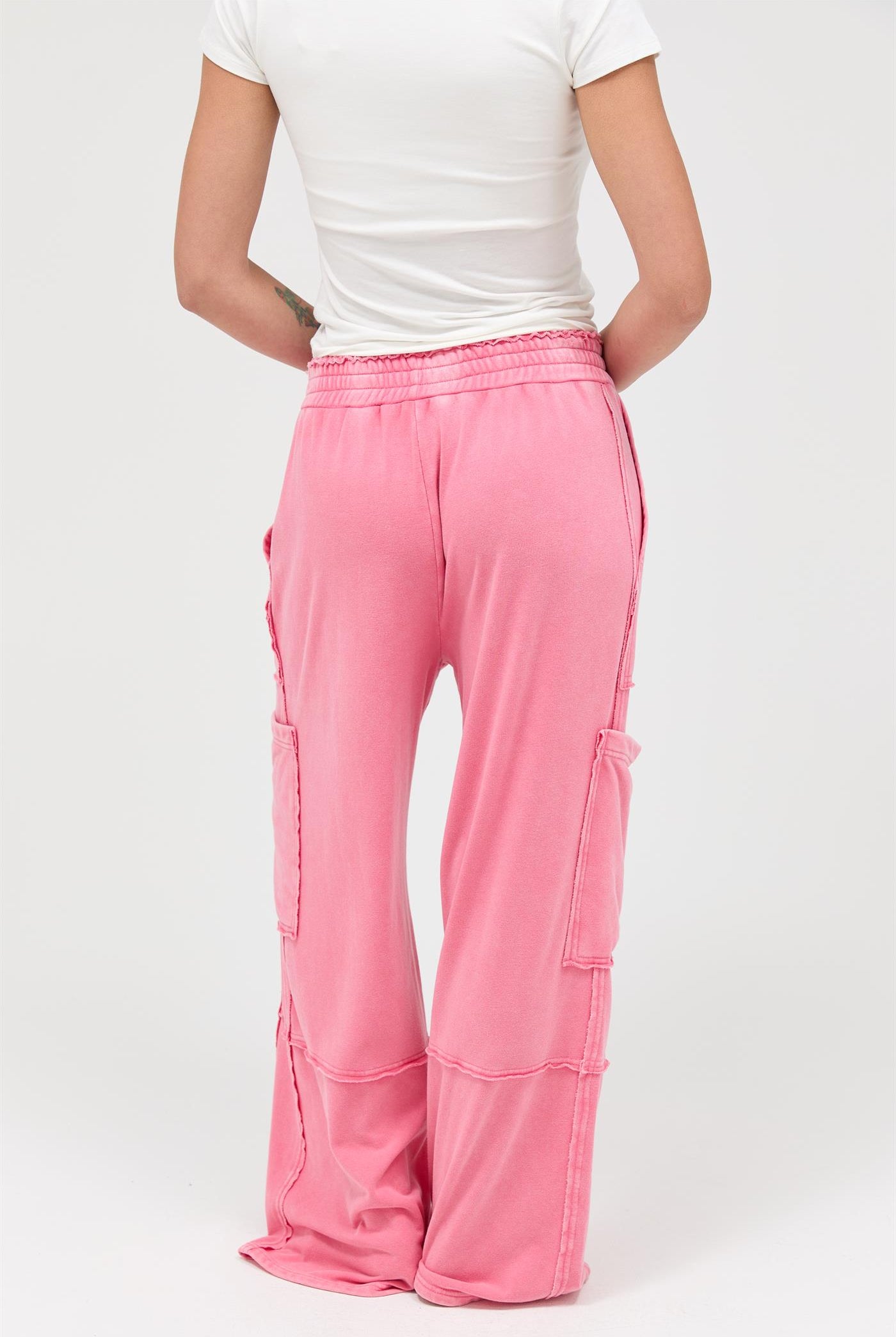 Wholesale Mineral Wash Wide Leg Cargo Pants Pants DZ26A256 TAFFY PINK DOUBLE ZERO