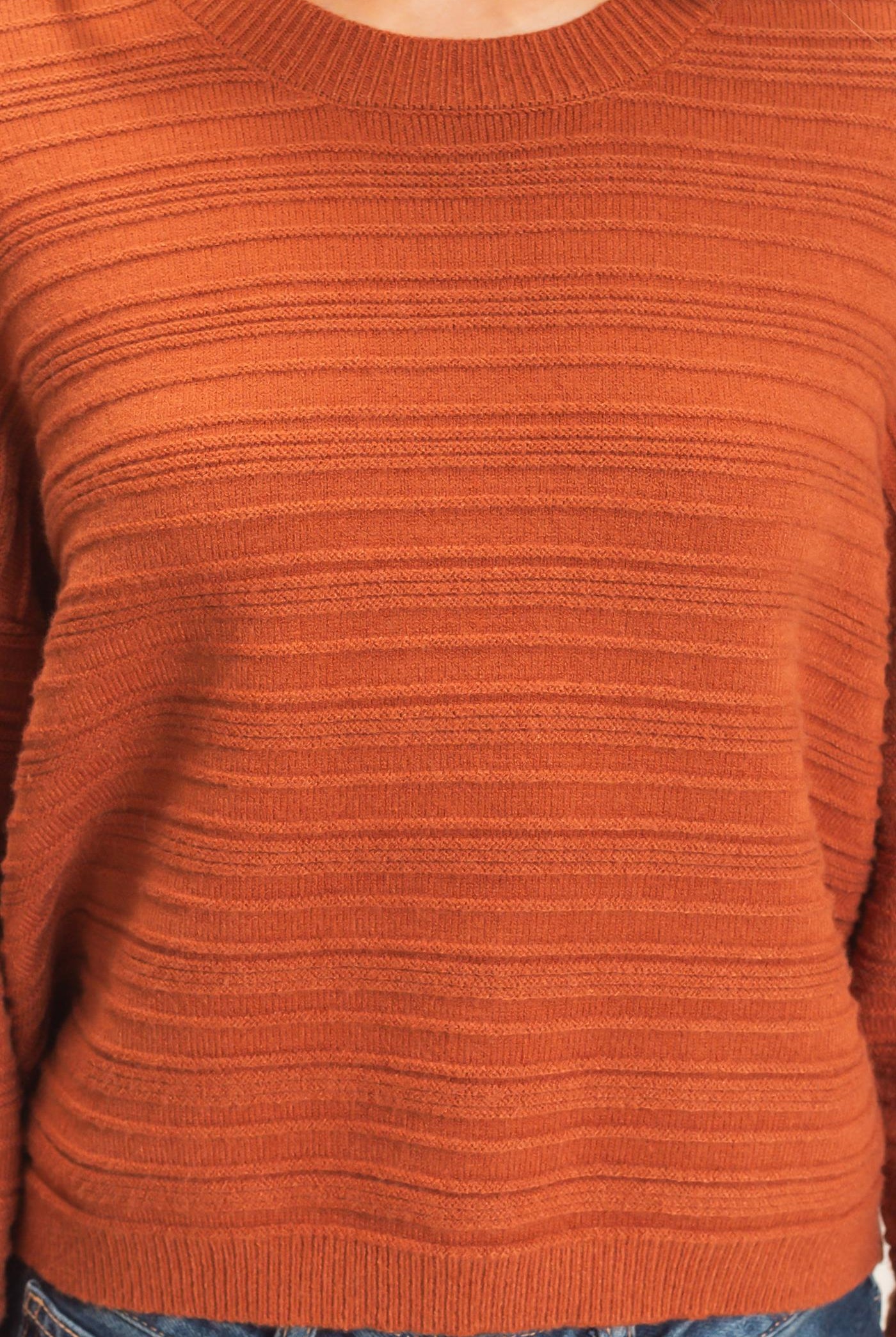 Wholesale Textured Crew Neck Sweater Sweaters HF26F196 BROWN HYFVE