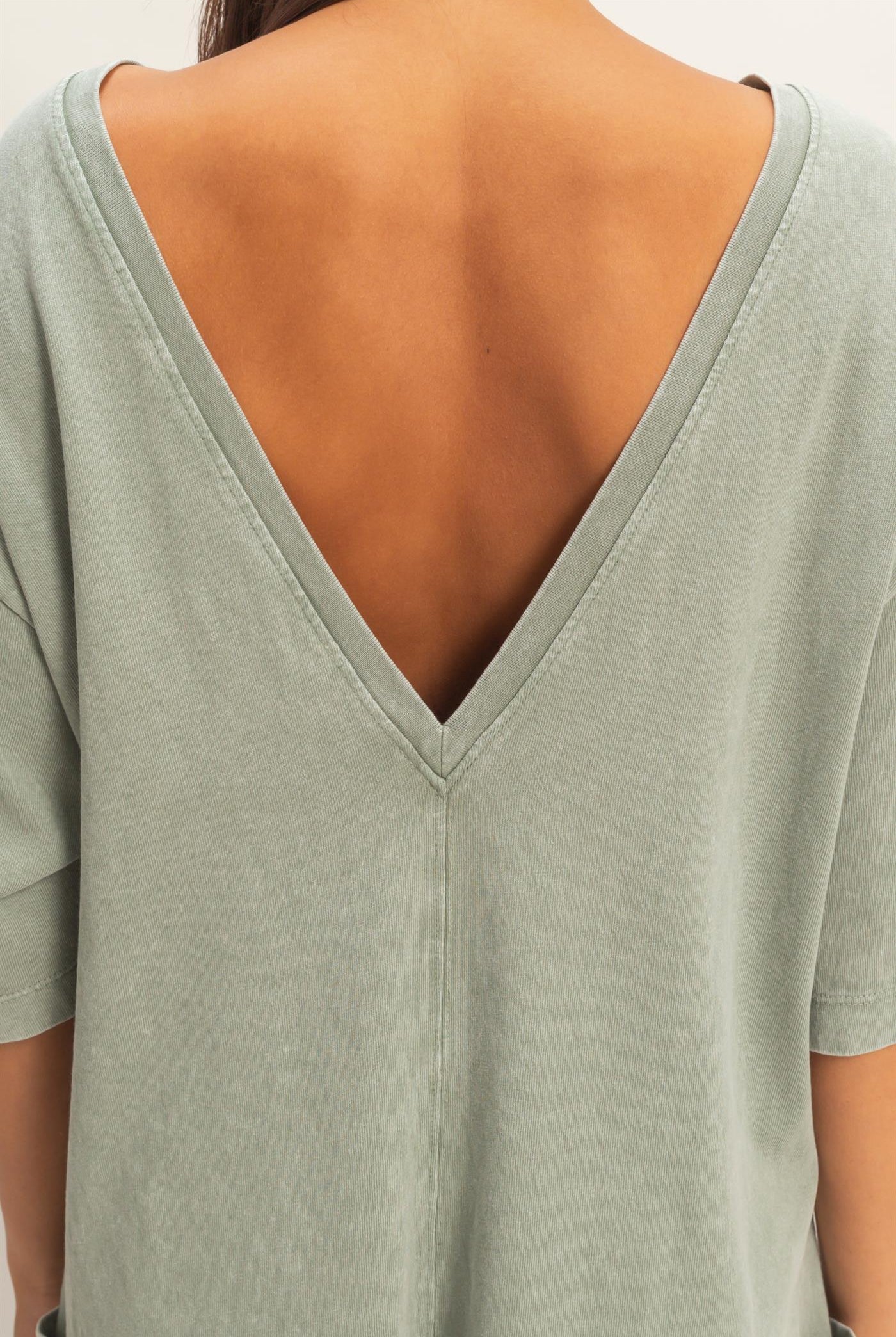 Wholesale Mineral Washed V-Back Romper Clothing DZ26A326 SAGE GREEN HYFVE