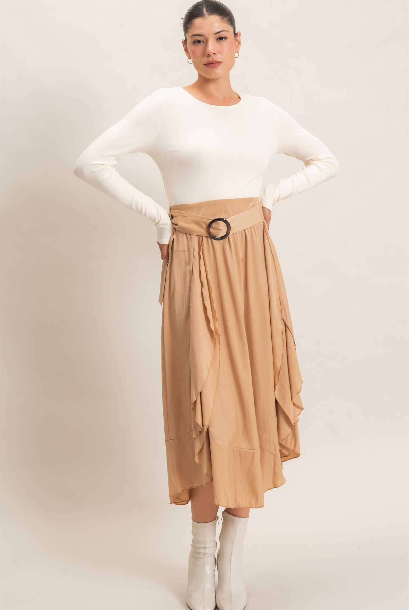 Wholesale Long Sleeve Flowy Dress Dresses HF26C997 CREAM HYFVE