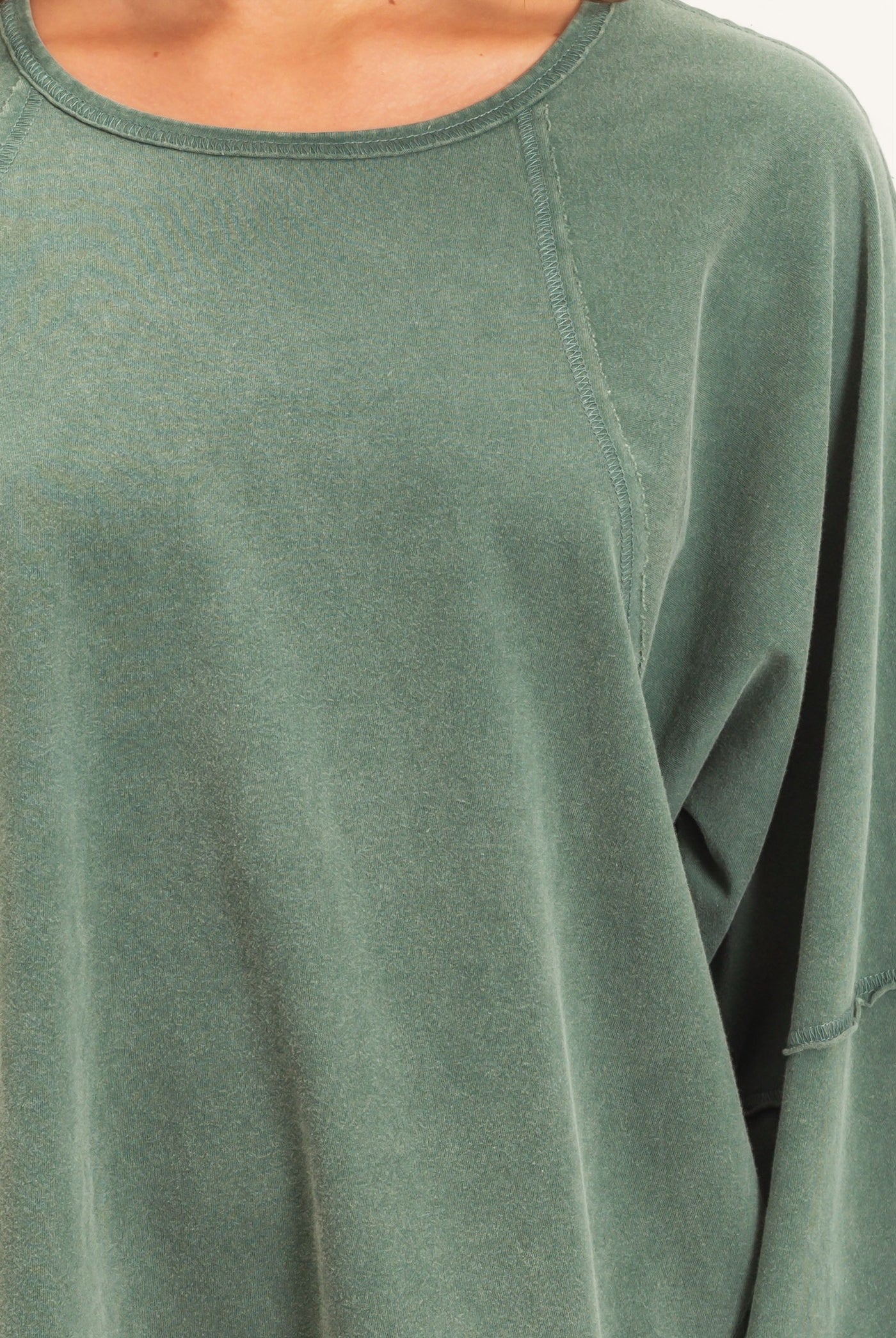 Wholesale Raglan Sleeve Snow Wash Top Shirts DZ26E945 DARK GREEN DOUBLE ZERO