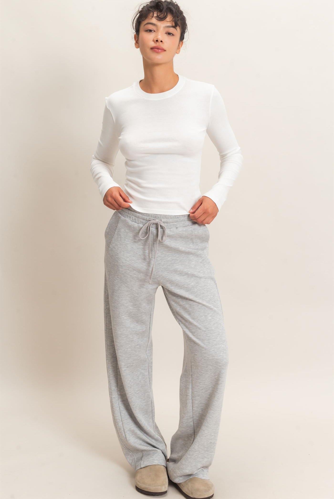 Wholesale Crew Neck Long Sleeve Top Clothing Tops DZ26E184 WHITE DOUBLE ZERO
