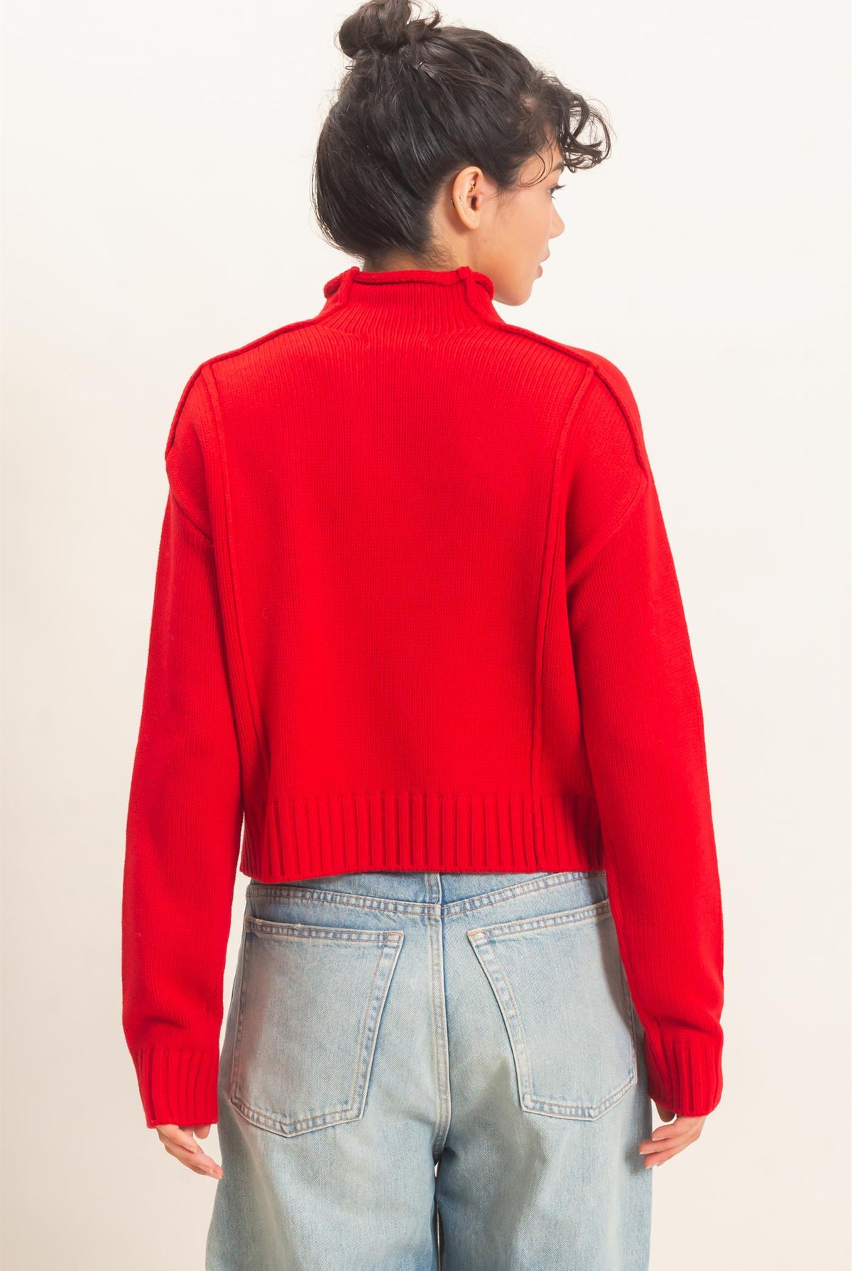 Wholesale Roll Neck Sweater With Reversed Seam Sweaters DZ26E271 RED DOUBLE ZERO