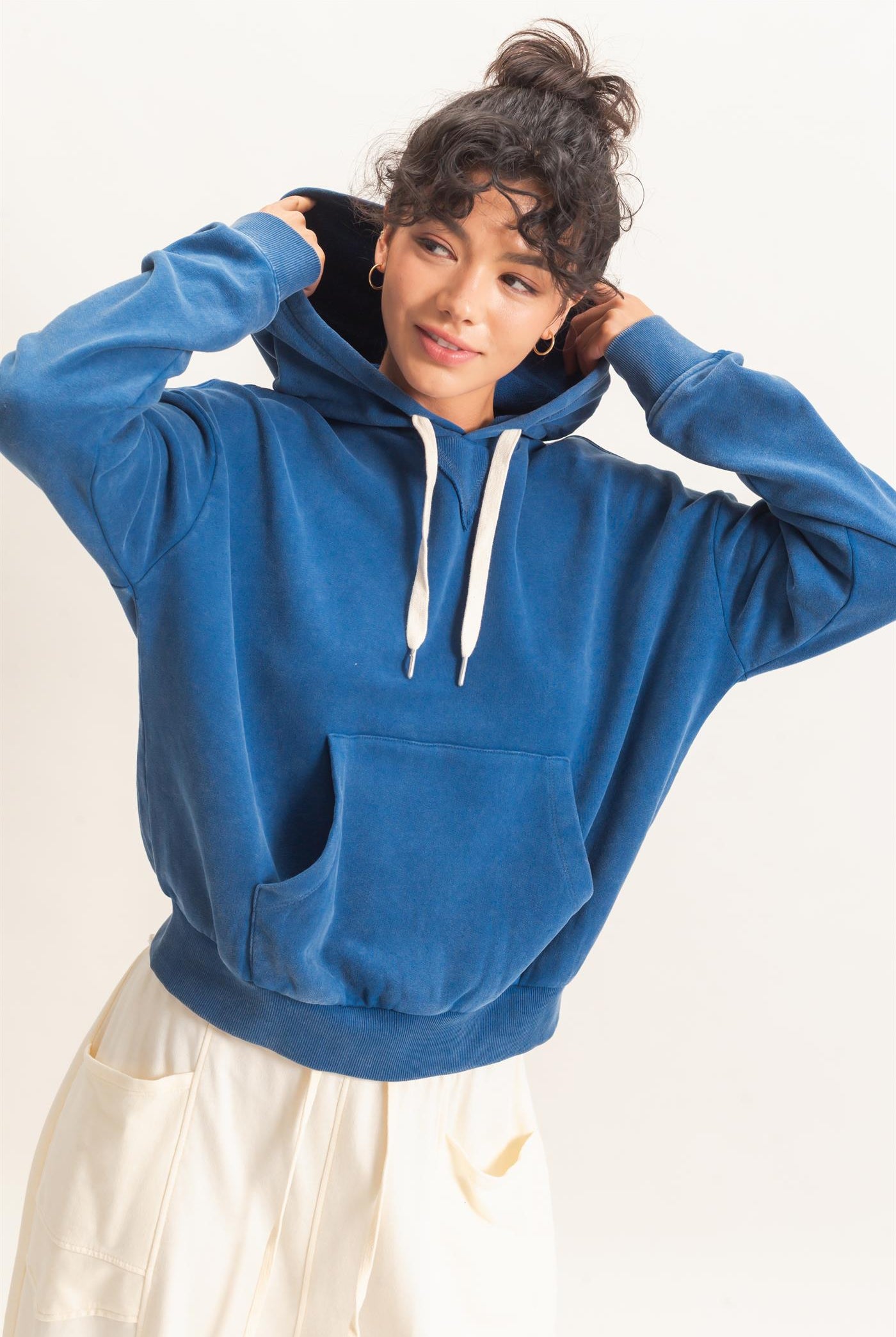 Wholesale Acid Wash Hoodie Clothing Tops DZ26E112 NAVY DOUBLE ZERO