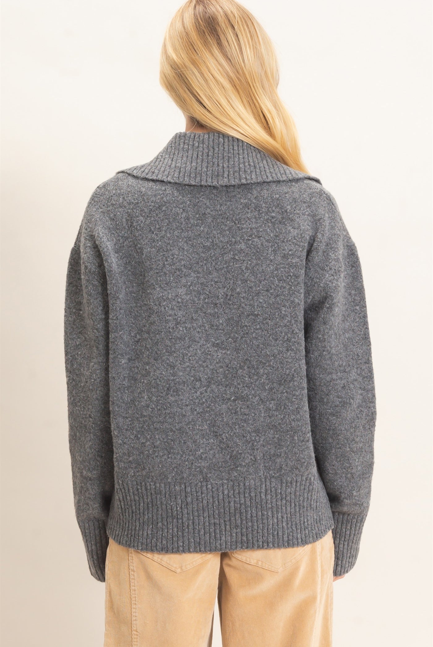 Wholesale Button-Up Collared Sweater Sweaters HF26E752 GRAY HYFVE